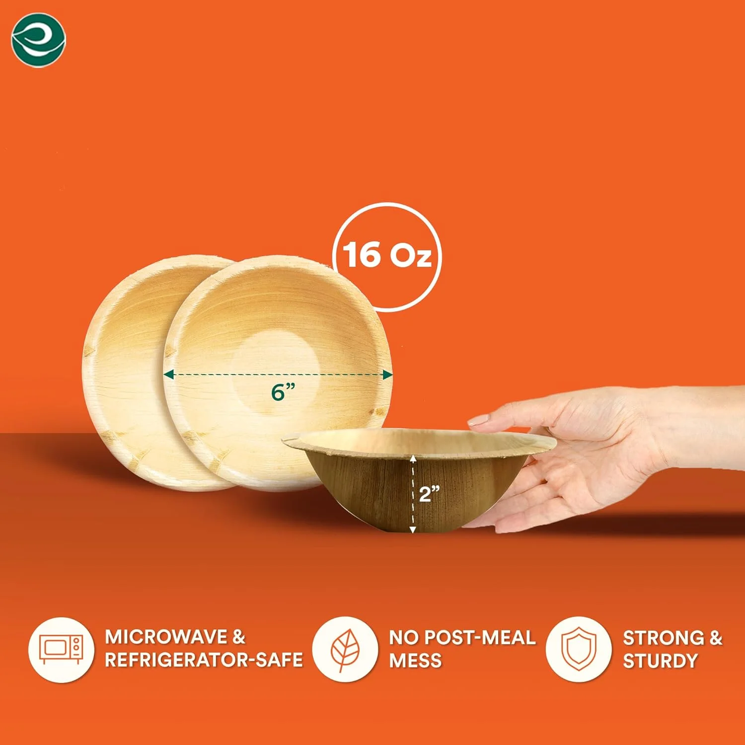 ECO SOUL 100% Compostable 6 Inch 16 Oz Palm Leaf Bowls, 100 Counts | Heavy Duty Bamboo Disposable Bowls | Eco-Friendly Biodegradable Bowls