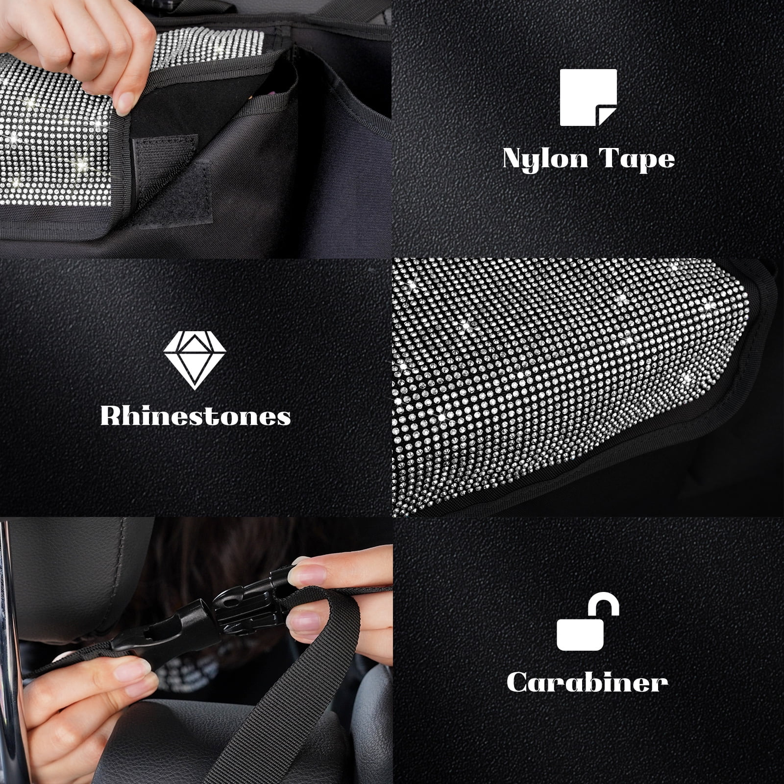 eing Car Trunk Organizer and Storage, Backseat Hanging Organizer for SUV, Truck, MPV, Waterproof, Collapsible Cargo Storage Bag with 5 Pockets, Bling Car Interior Accessories for Women,White