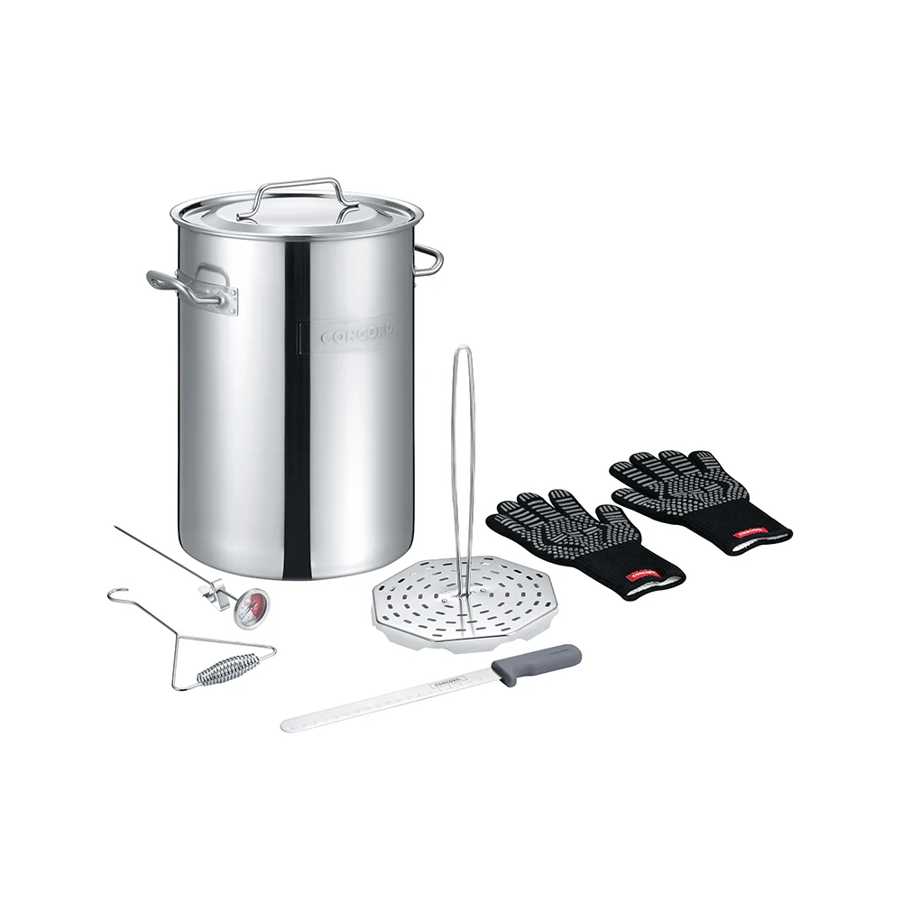 CONCORD Heavy Duty Stainless Steel Turkey Fryer Kit with Rack, Slicer, Hook, Thermometer, and heat proof gloves. Also great for Seafood Boil, Crawfish Boil, and more (Turkey Fryer Kit)