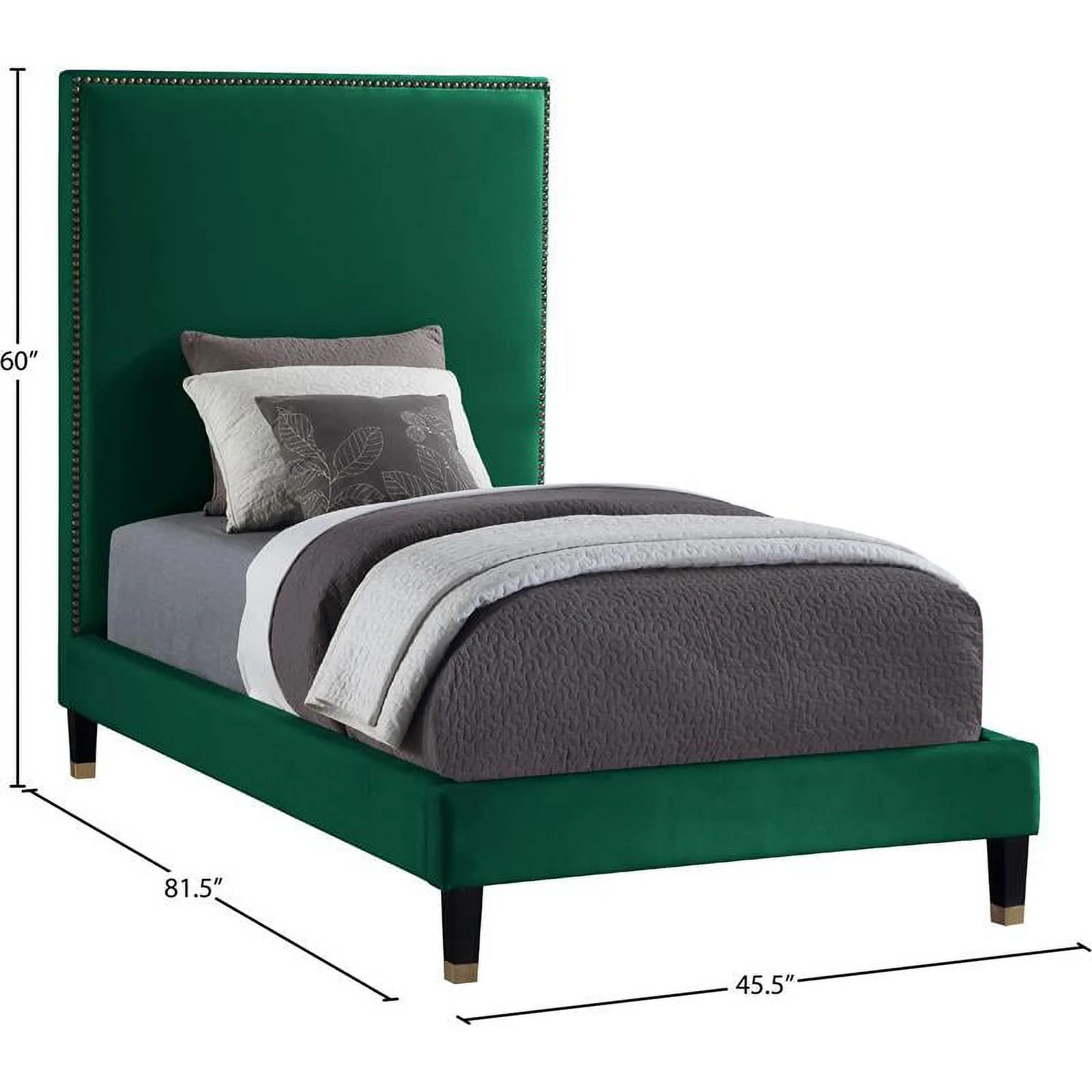 Meridian Furniture Harlie Green Velvet Twin Bed