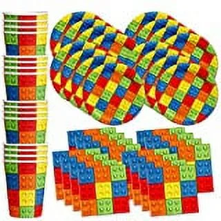 Building Blocks Birthday Party Supplies Set Plates Napkins Cups Tableware Kit for 16 by Birthday Galore