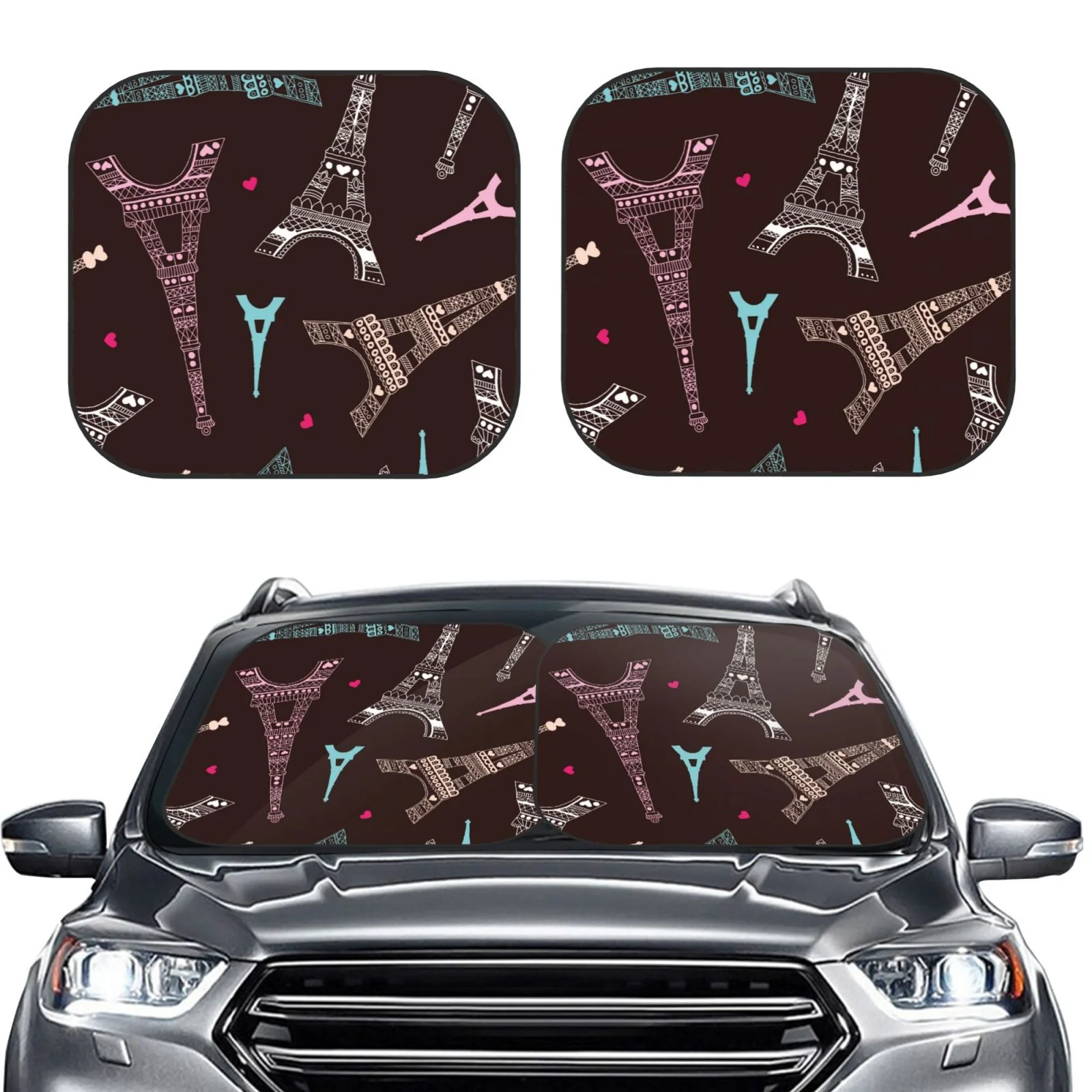Lukts Eiffel Tower Print 2 Piece Car Sun Shade Windshield,Foldable Car Shade Front Windshield With Keeps Your Vehicle Cool, For Most Sedans Suv And Trucks - Small