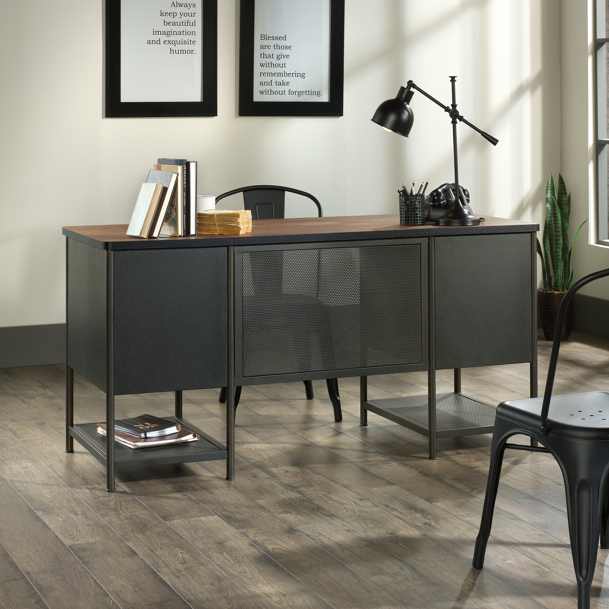 Sauder Boulevard Cafe Industrial Executive Desk, Black Finish