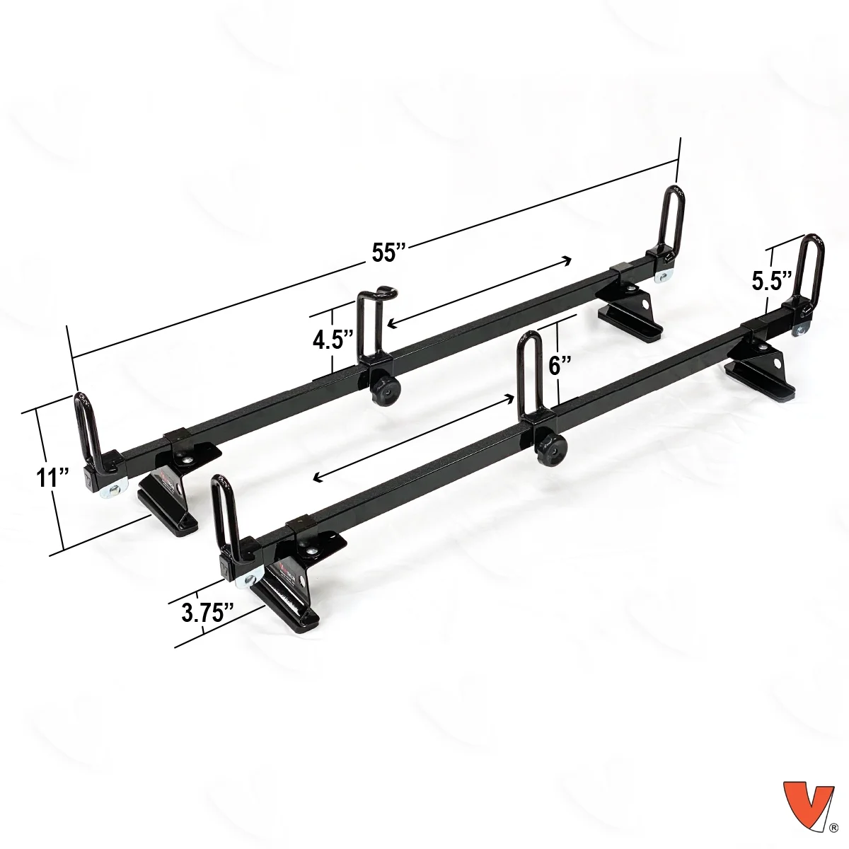 Vantech Heavy Duty 2 Bar Ladder Roof Rack Fits: Transit Connect 2014-On (Black)