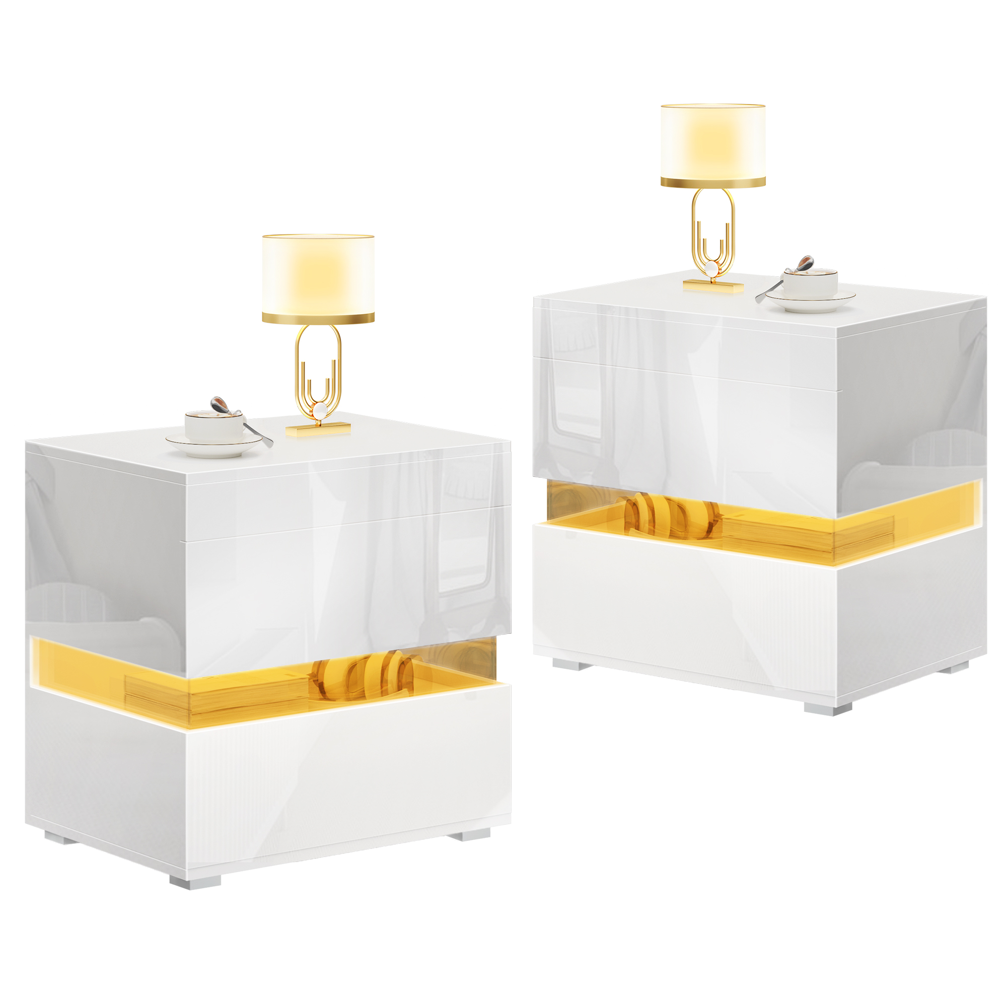 Dextrus Set of 2 High Gloss LED Nightstand, 22
