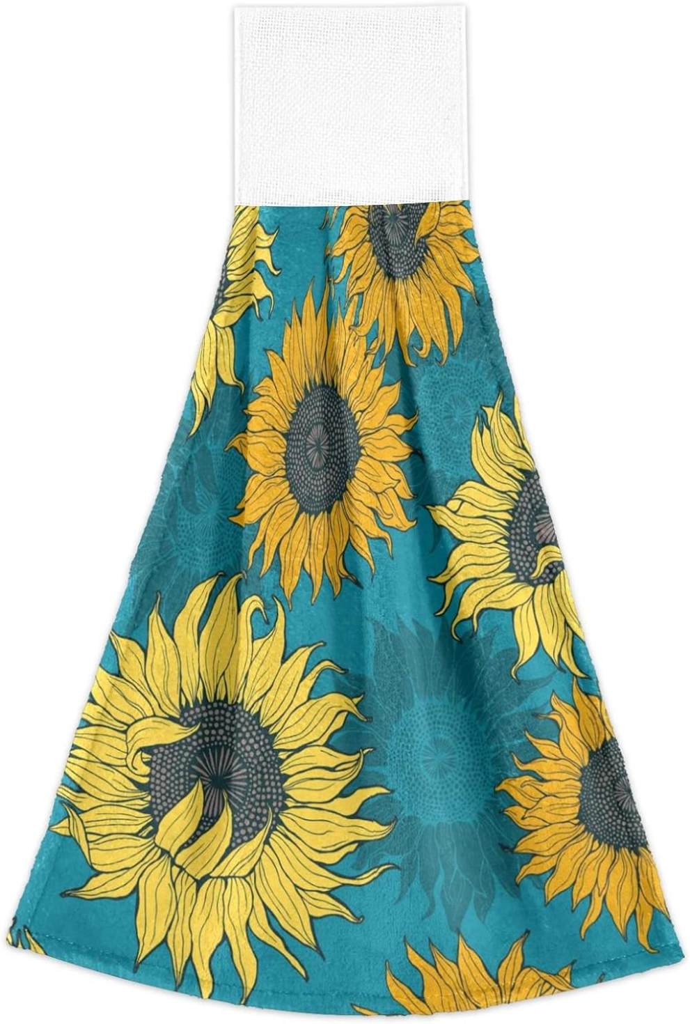Hyjoy Hanging Kitchen Towel 12 x 17 Inch Blooming Sunflower -b Towel Set 2 Pieces of Dry Towels for Kitchen, Bathroom, Laundry Room Table