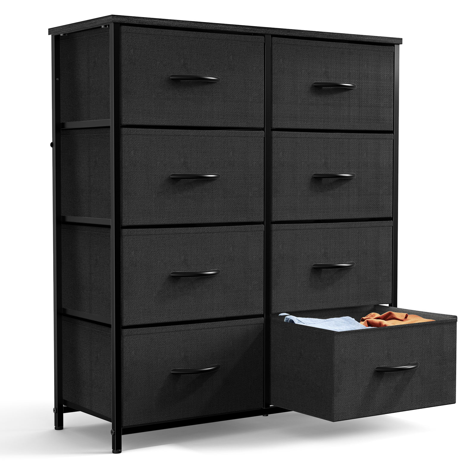 Yone jx je Dresser for Bedroom, Fabric Storage Tower with 8 Drawers, Tall Dresser & Chest of Drawers Fabric Dresser with Wood Top and Sturdy Steel Frame for Nursery, Living Room,Black