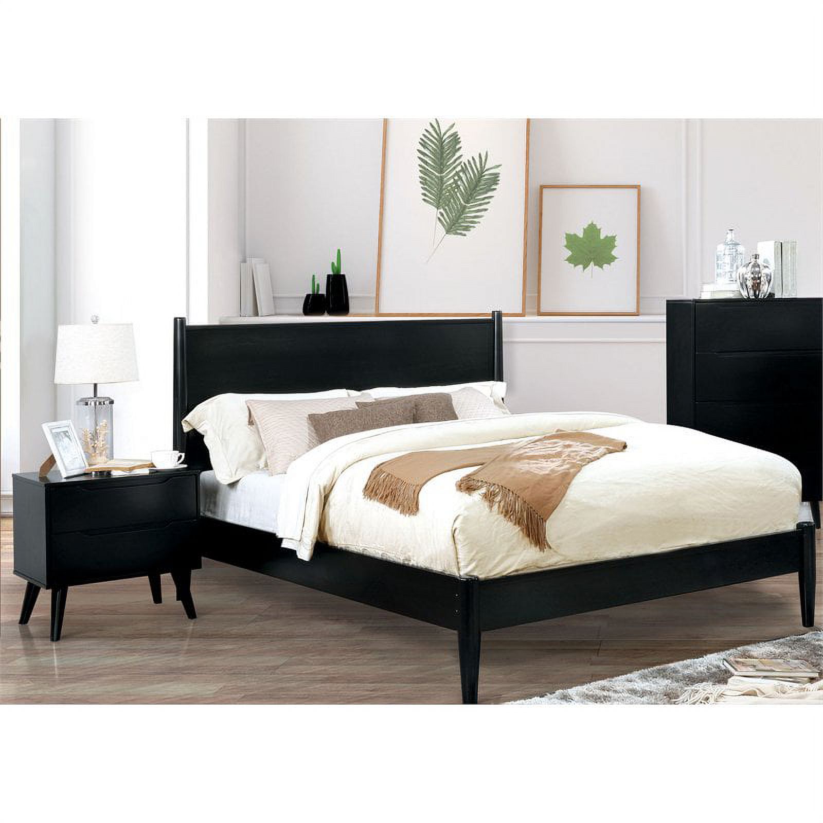 FOA Belkor 2-Piece Black Solid Wood Bedroom Set- King + Nightstand