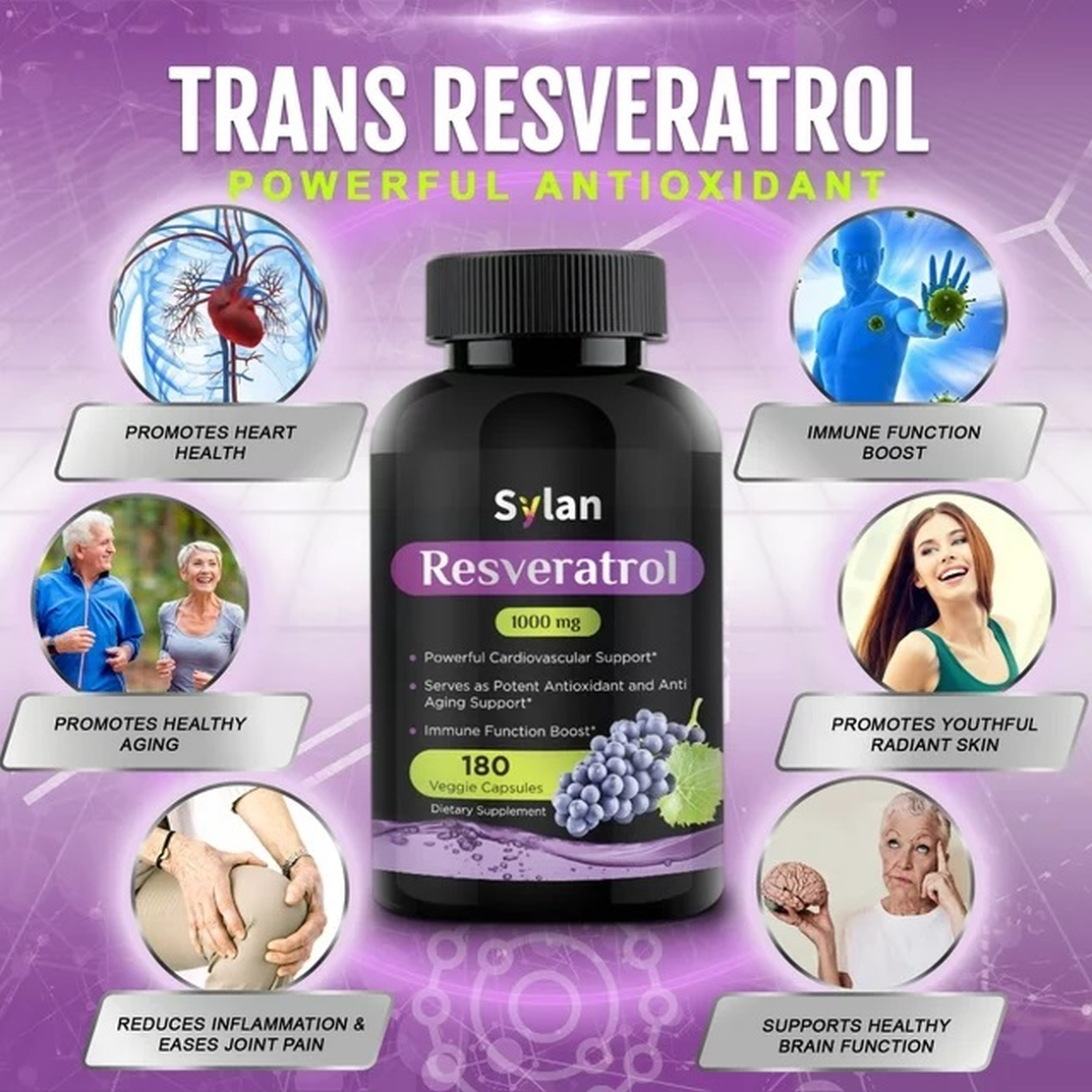 Sylan Trans Resveratrol Supplement Antioxidant 1000mg Anti-Aging Supplements 180 Capsules
