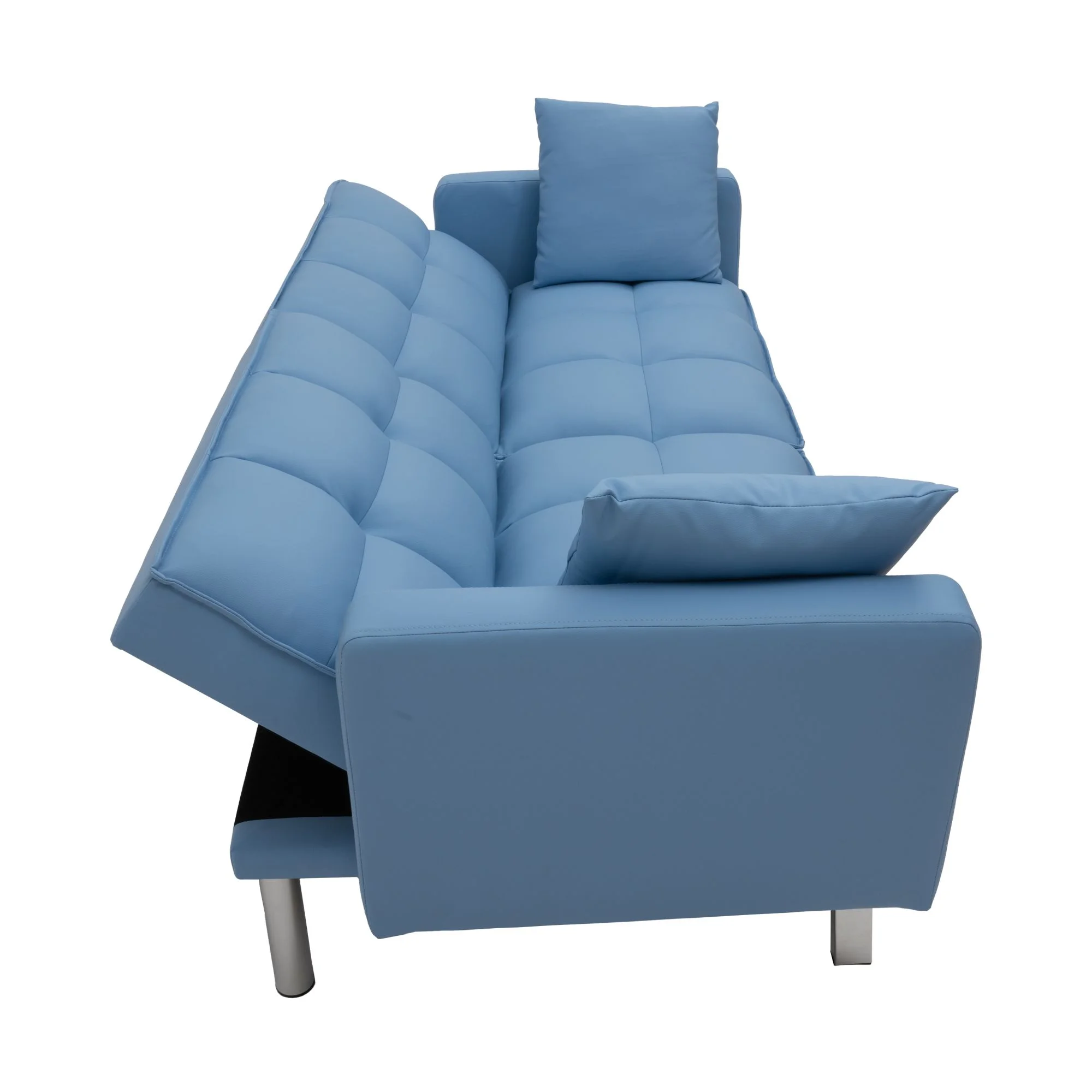 Loveseat Sofa Convertible Sofa Bed Sleeper PU leather Living Room Couches 2 Seating Chair with 2 Pillows Blue