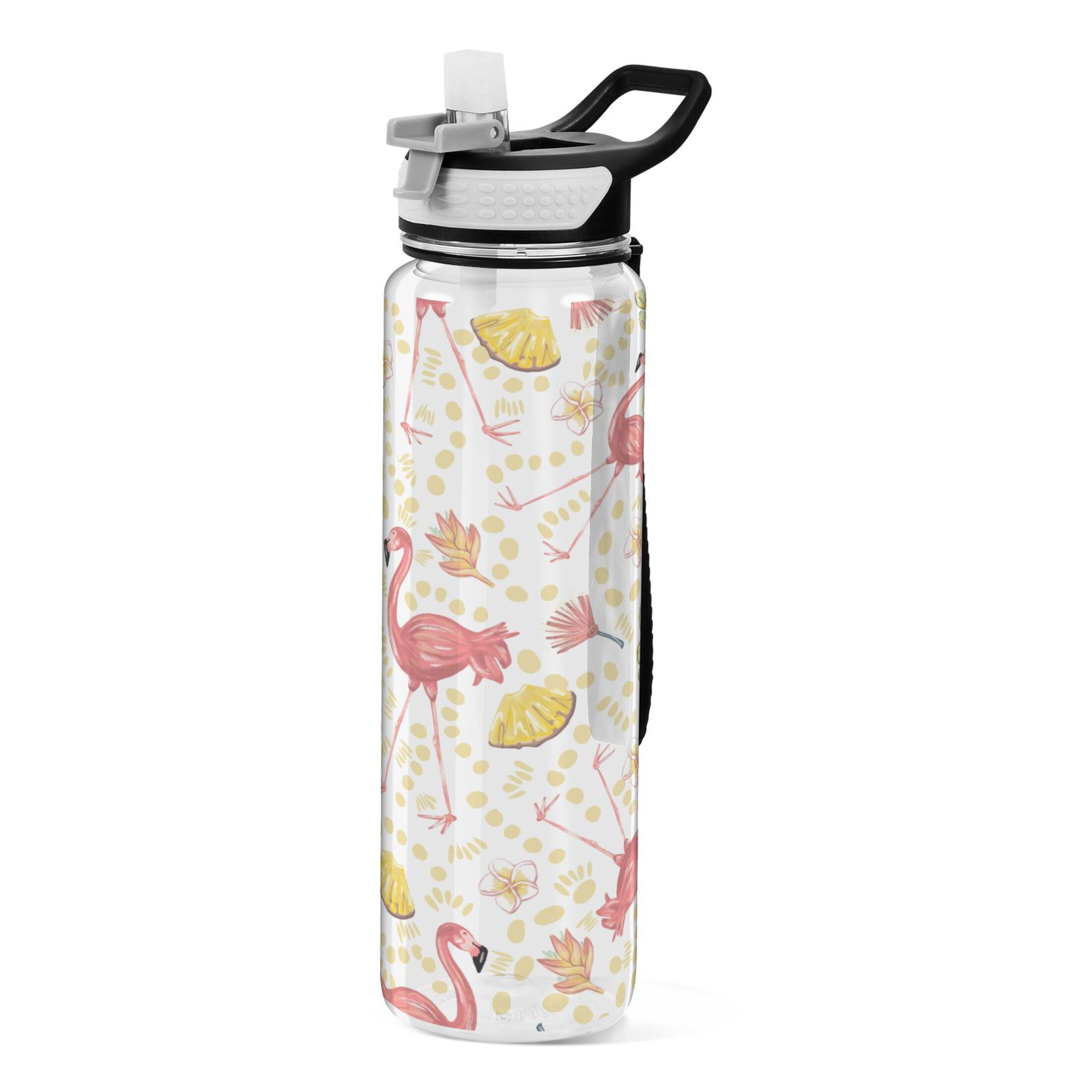 Flamingo and Pineapple Tropical 32oz Sports Water Bottles Leakproof Tritan Bottle with Straw BPA Free Clear Bottle for Fitness Gym Outdoor Cycling