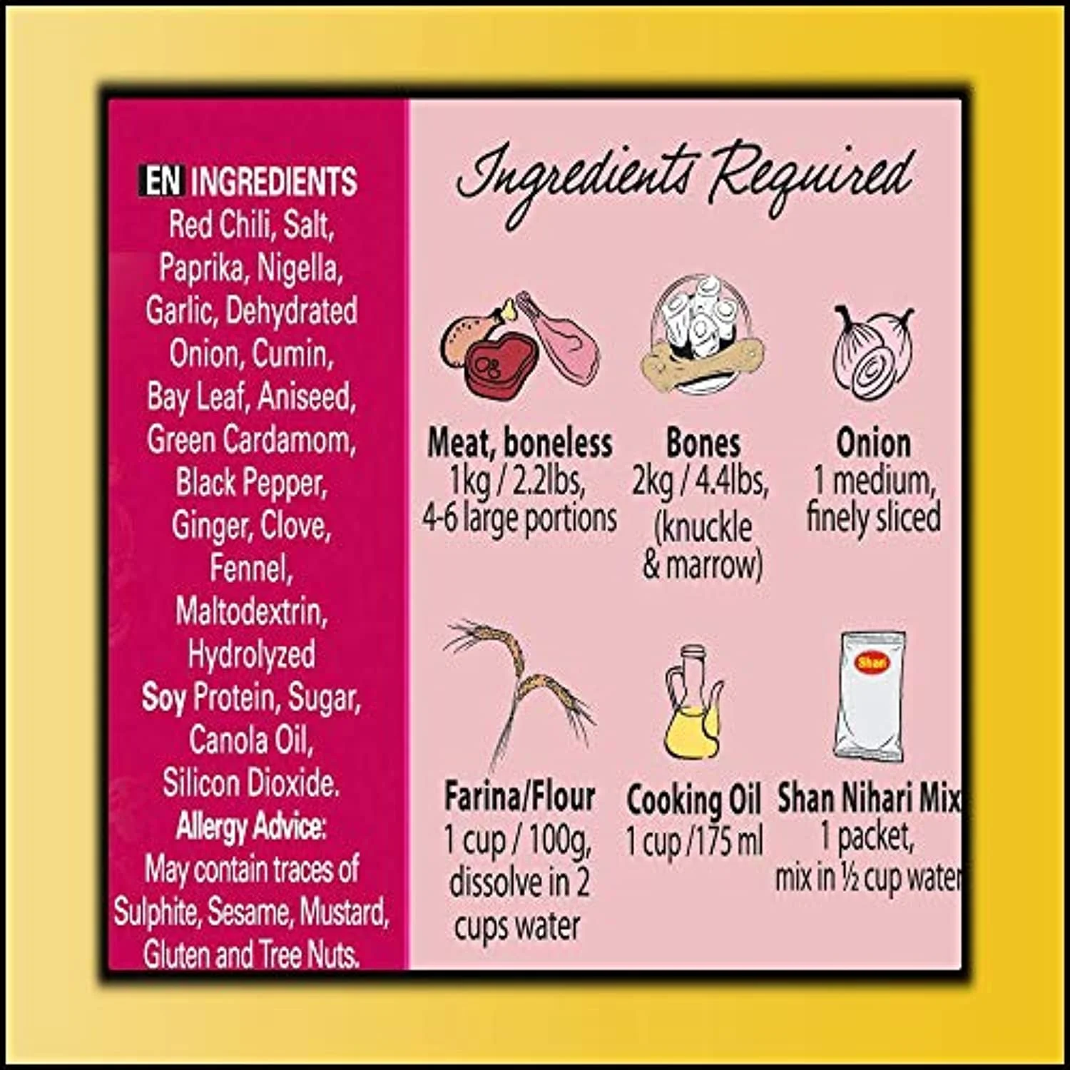 Shan Nihari Recipe And Seasoning Mix 2.1 Oz (60G) - Spice Powder For Slow Cooked Traditional Meat Stew - Suitable For Vegetarians - Airtight Bag In A Box (Pack Of 6)