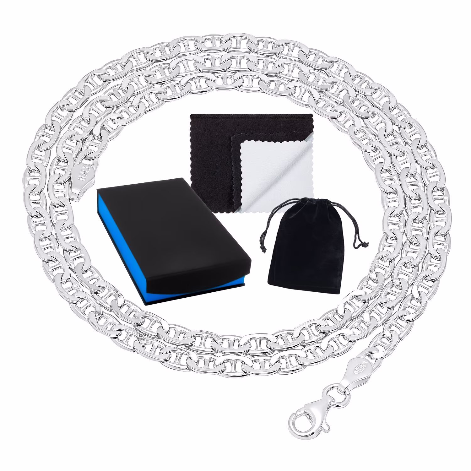 3.5mm Solid .925 Sterling Silver Flat Mariner Chain Necklace, 22 inches + Gift Box