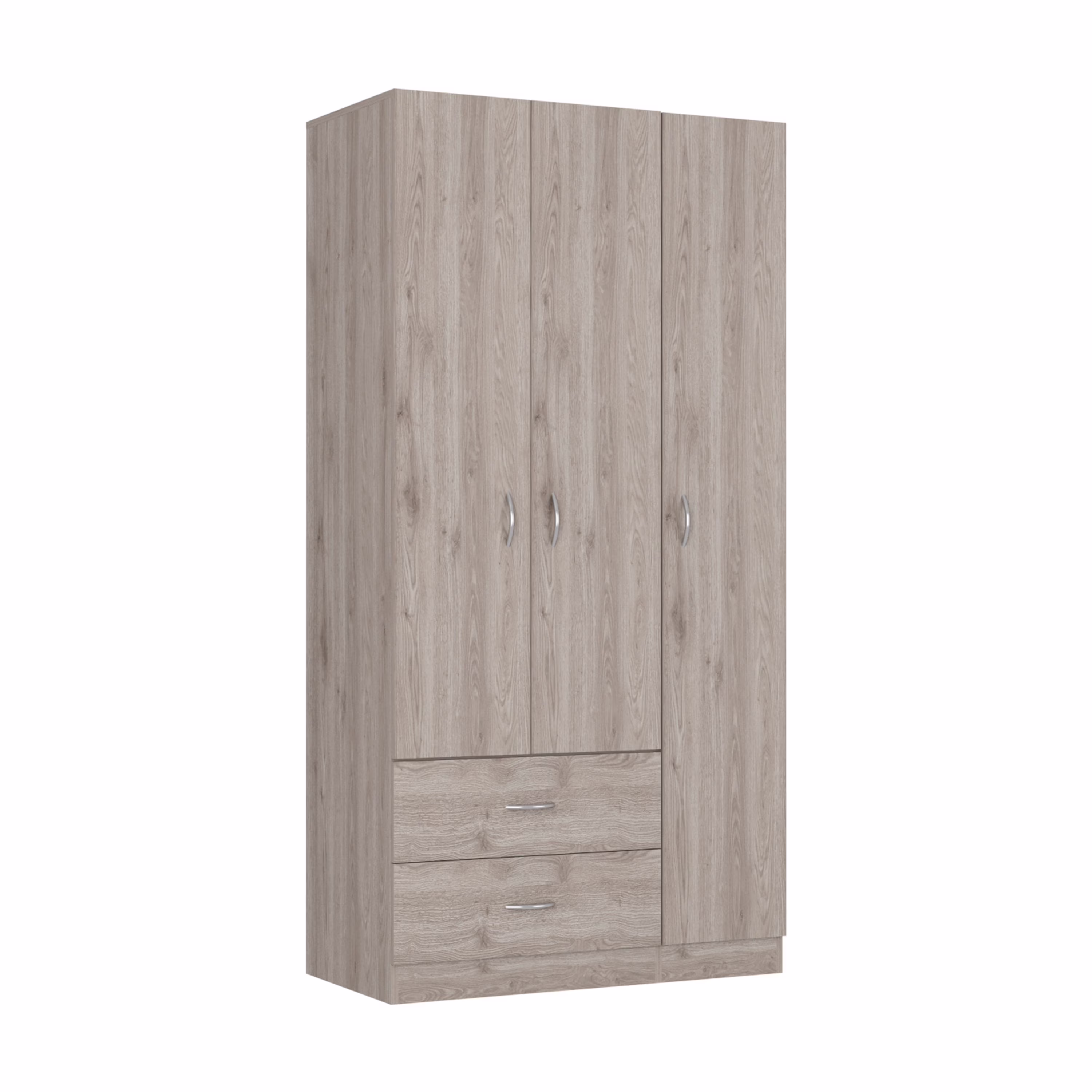 Austral 3 Door Armoire with Drawers, Shelves, and Hanging Rod
