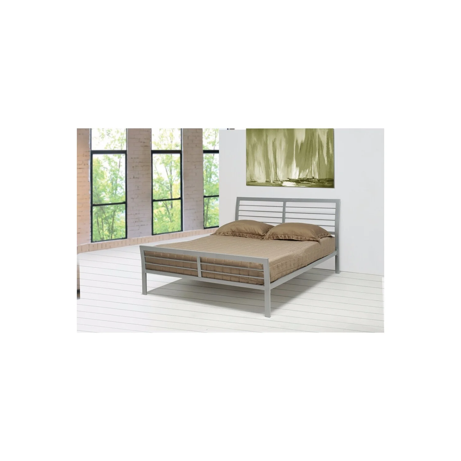 Benzara  38.25 x 88 x 63 in. Transitional Style Queen Size Metal Bed - Silver