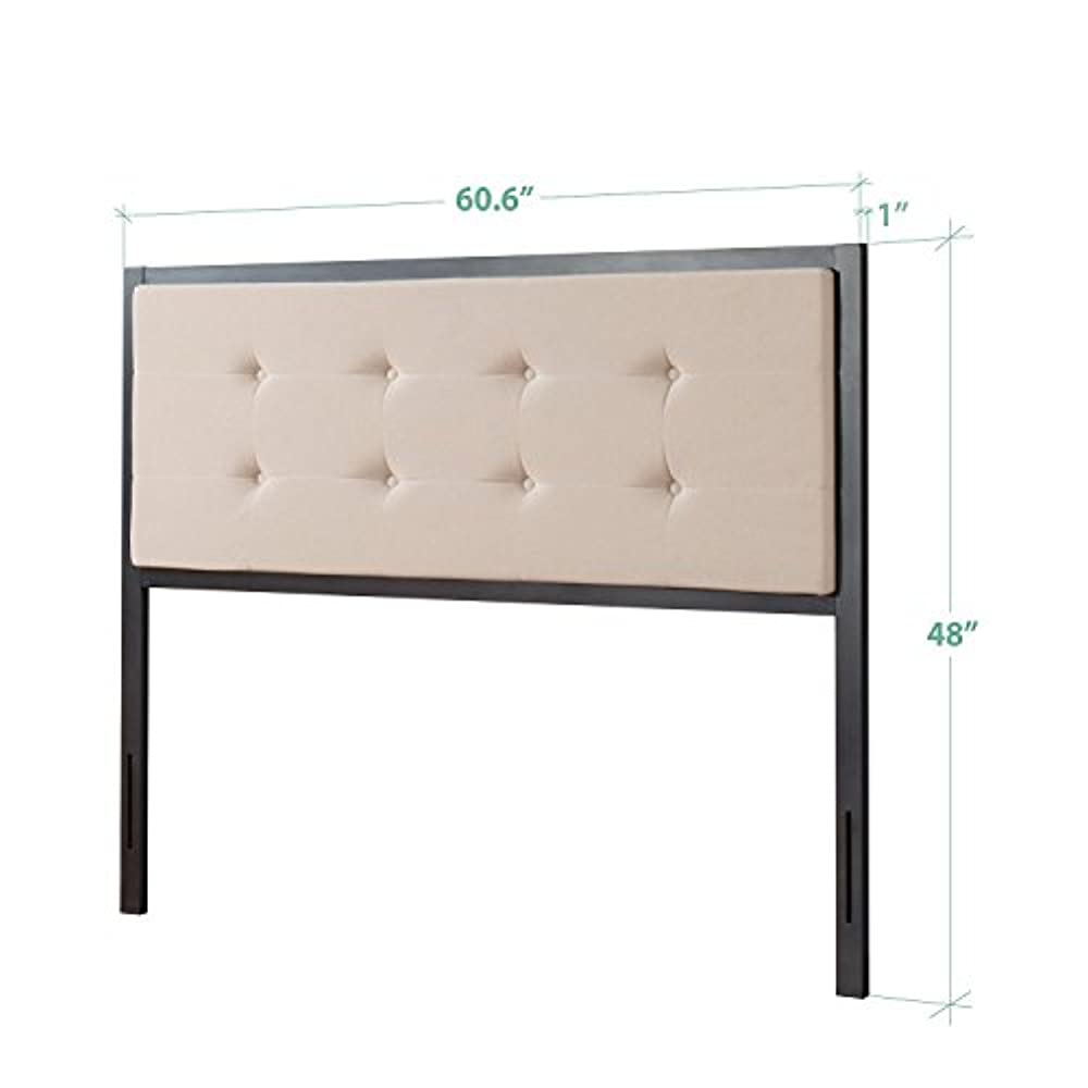 Zinus Barbara Button Tufted Taupe Upholstered Metal Headboard, Queen