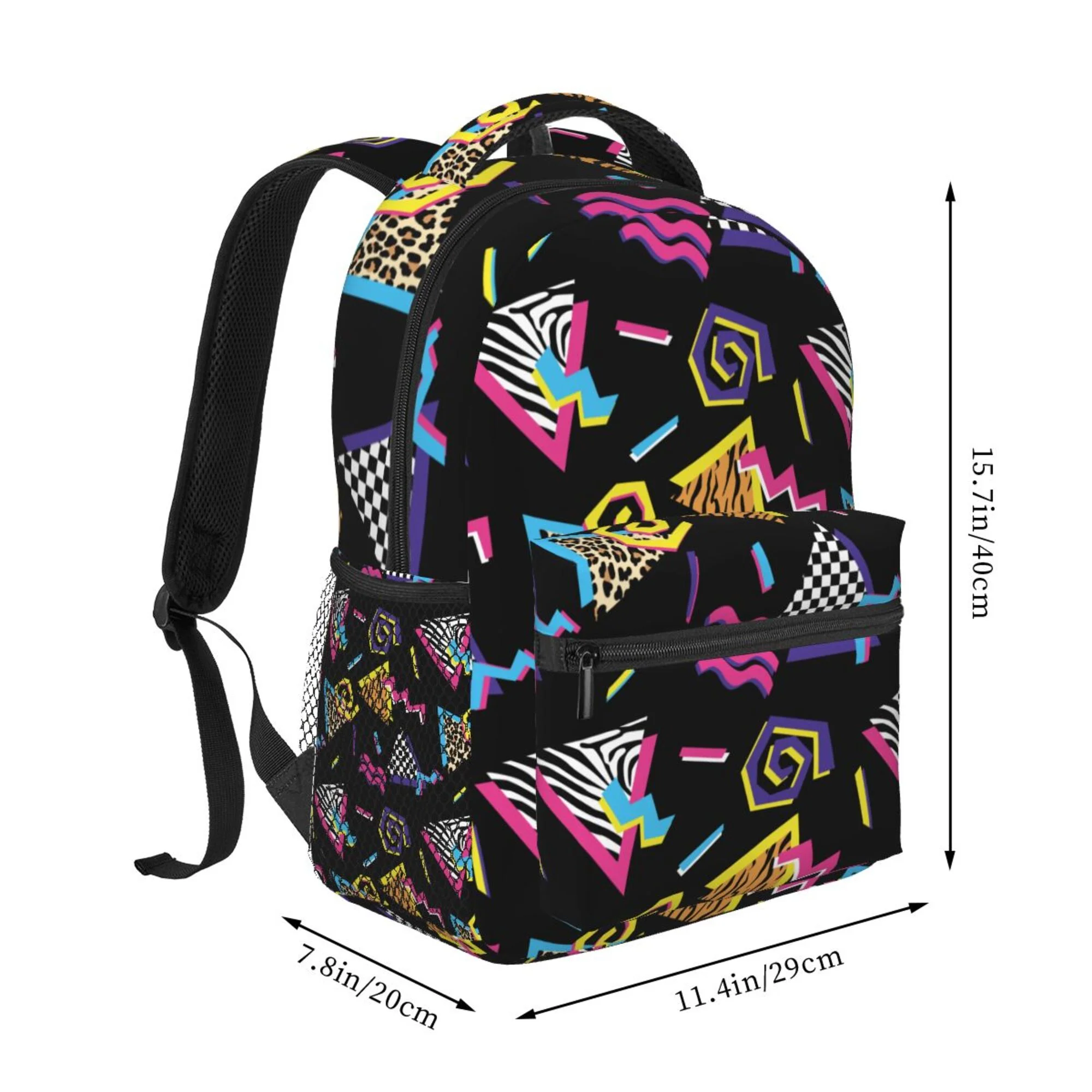 LAKIMCT Black 80S 90S Style School Backpack, Durable Casual Student Bookbag College Lightweight Hiking Travel Daypack