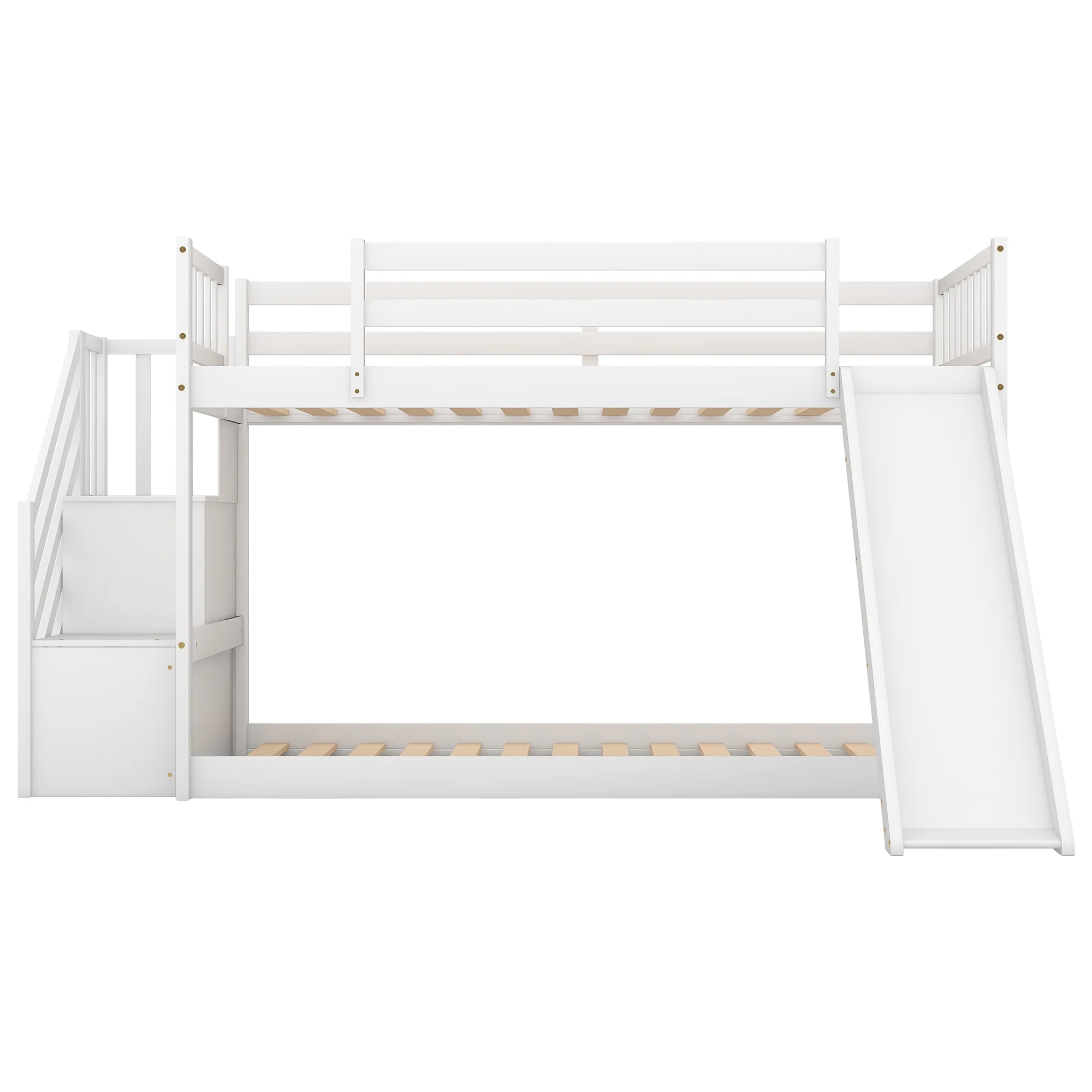 White Twin over Twin Bunk Bed with Convertible Slide and Stairway