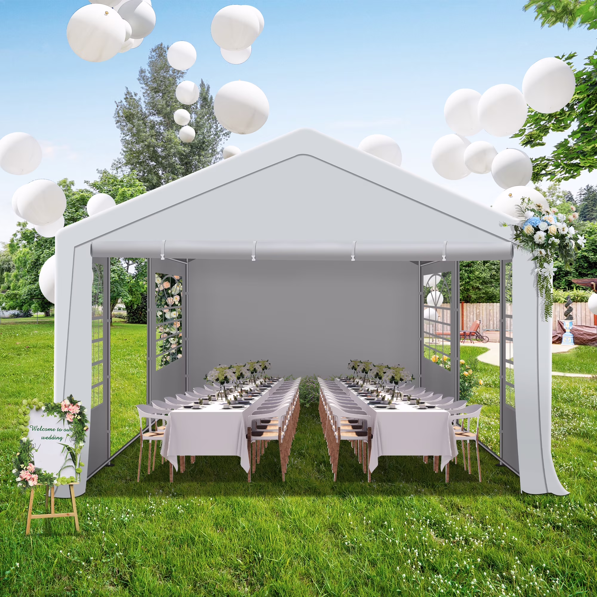 Gartooo 20 x 20Ft Heavy Duty Carport, Party Tent, Outdoor Wedding Tent with Removable Sidewalls, Event Gazebo Shelters Canopy for Party