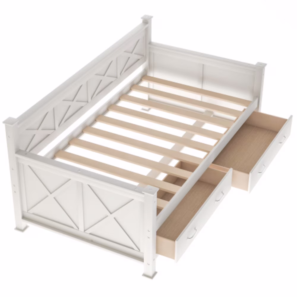 Twin Size Wooden Modern and Rustic Casual Style Daybed, Cream White(New) Cream White + Pine