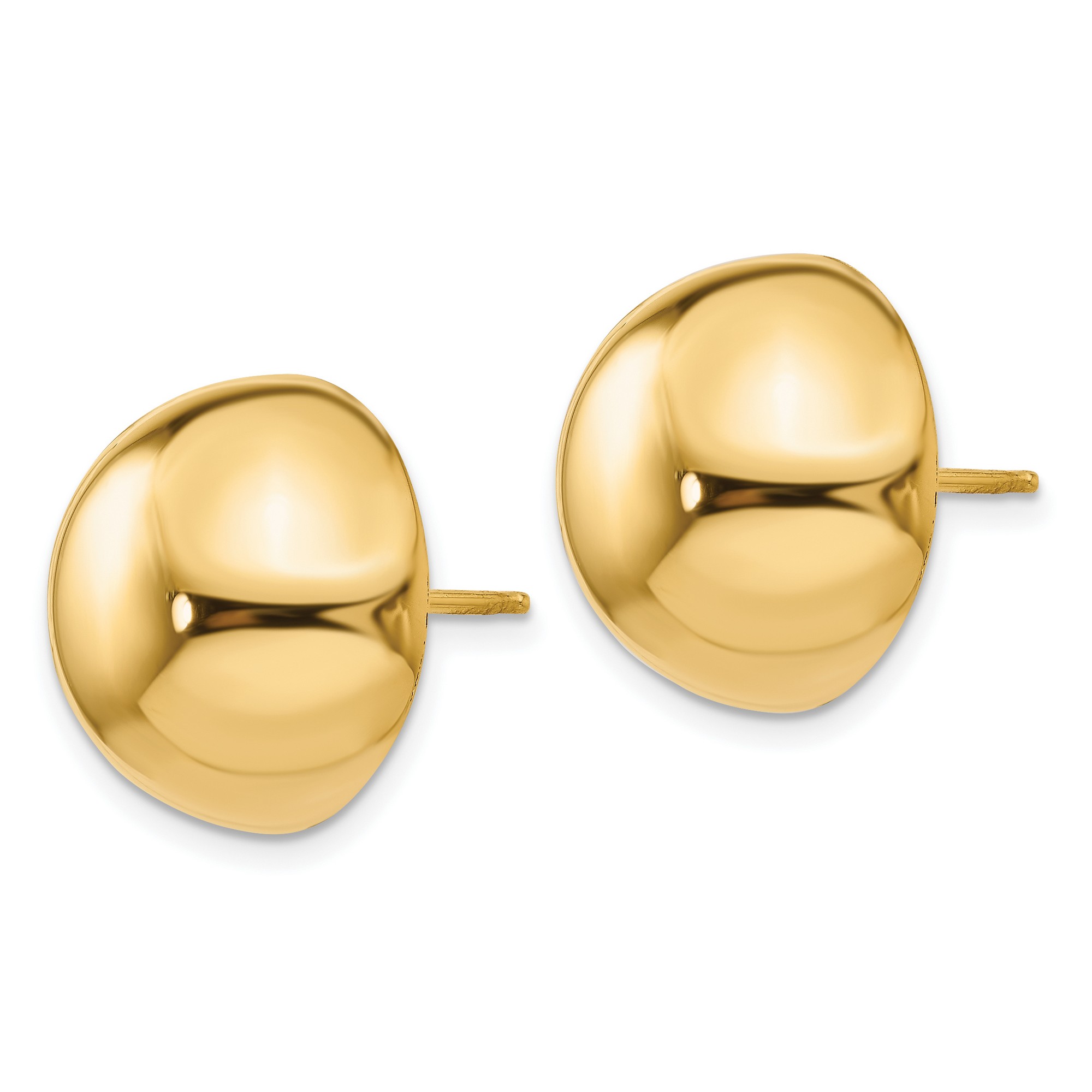 Polished Button Half Ball Post Stud Earrings in Real 14k Yellow Gold 16 mm