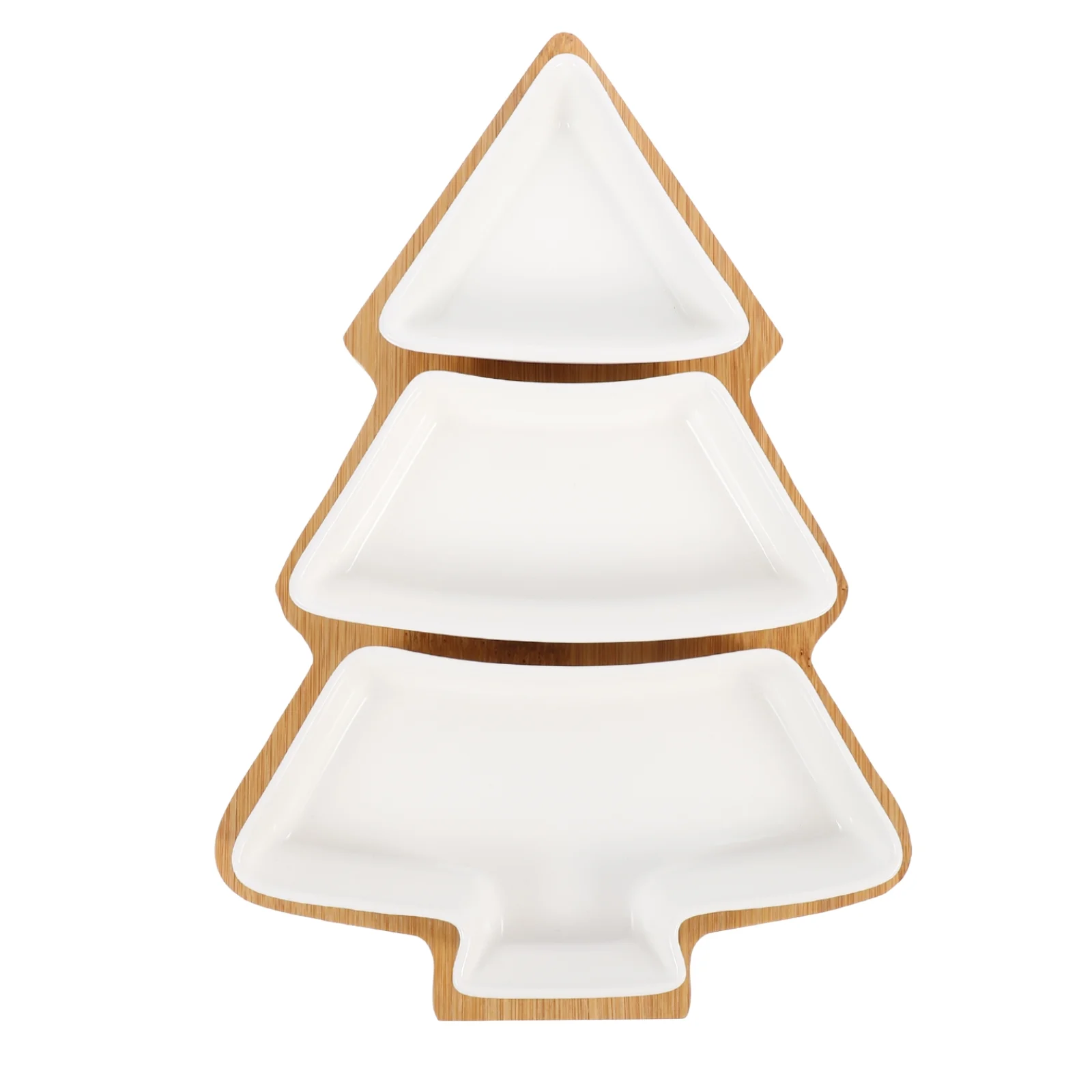 Hemoton Christmas Tree Ceramic Dish Tray Porcelain Removable Snack Platter Cookie Plates Holiday Party Dessert Dinnerware with Bamboo Base Stand (White)
