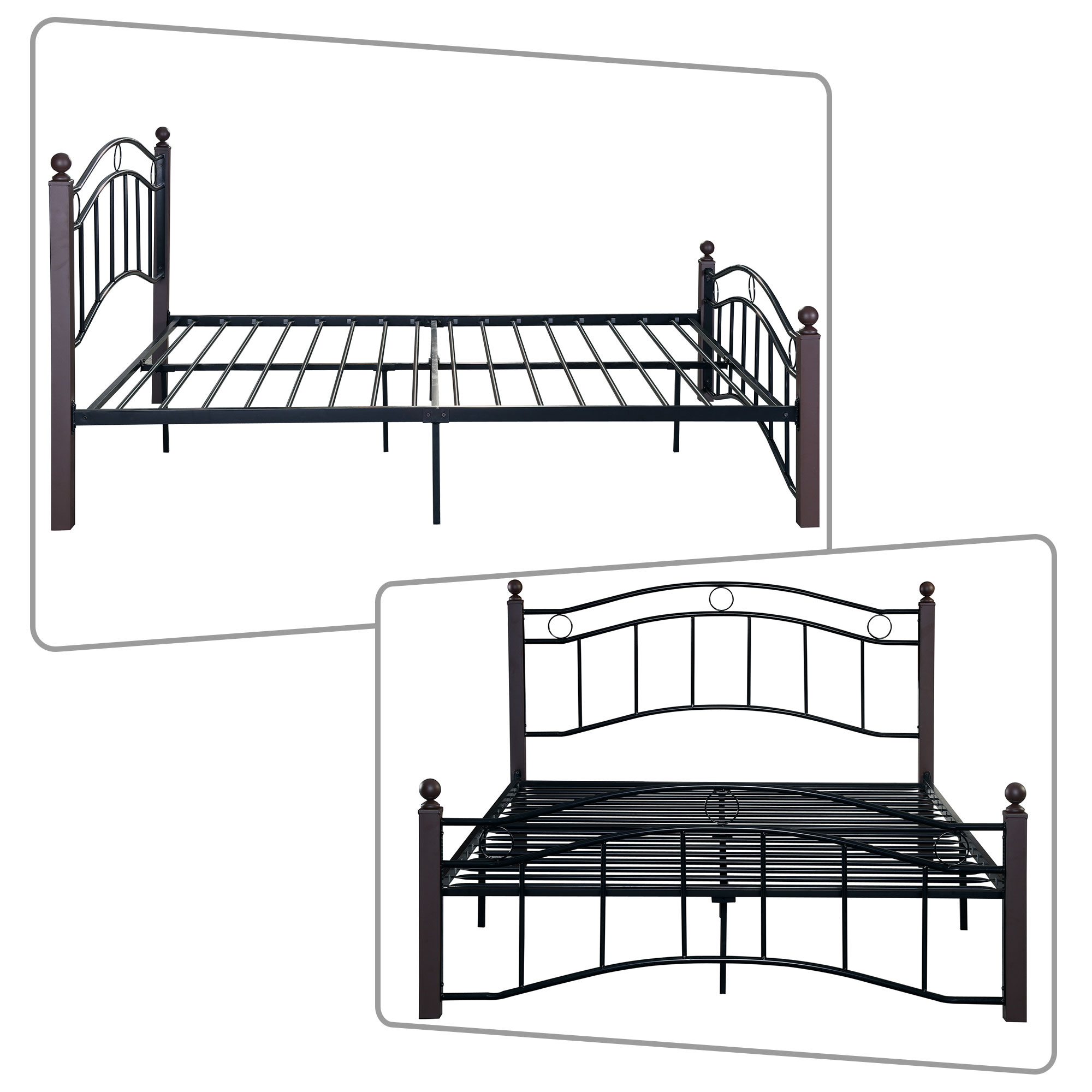 Vintage and Classic Style Full Size Metal Frame Platform Bed with Headboard and Footboard, Black