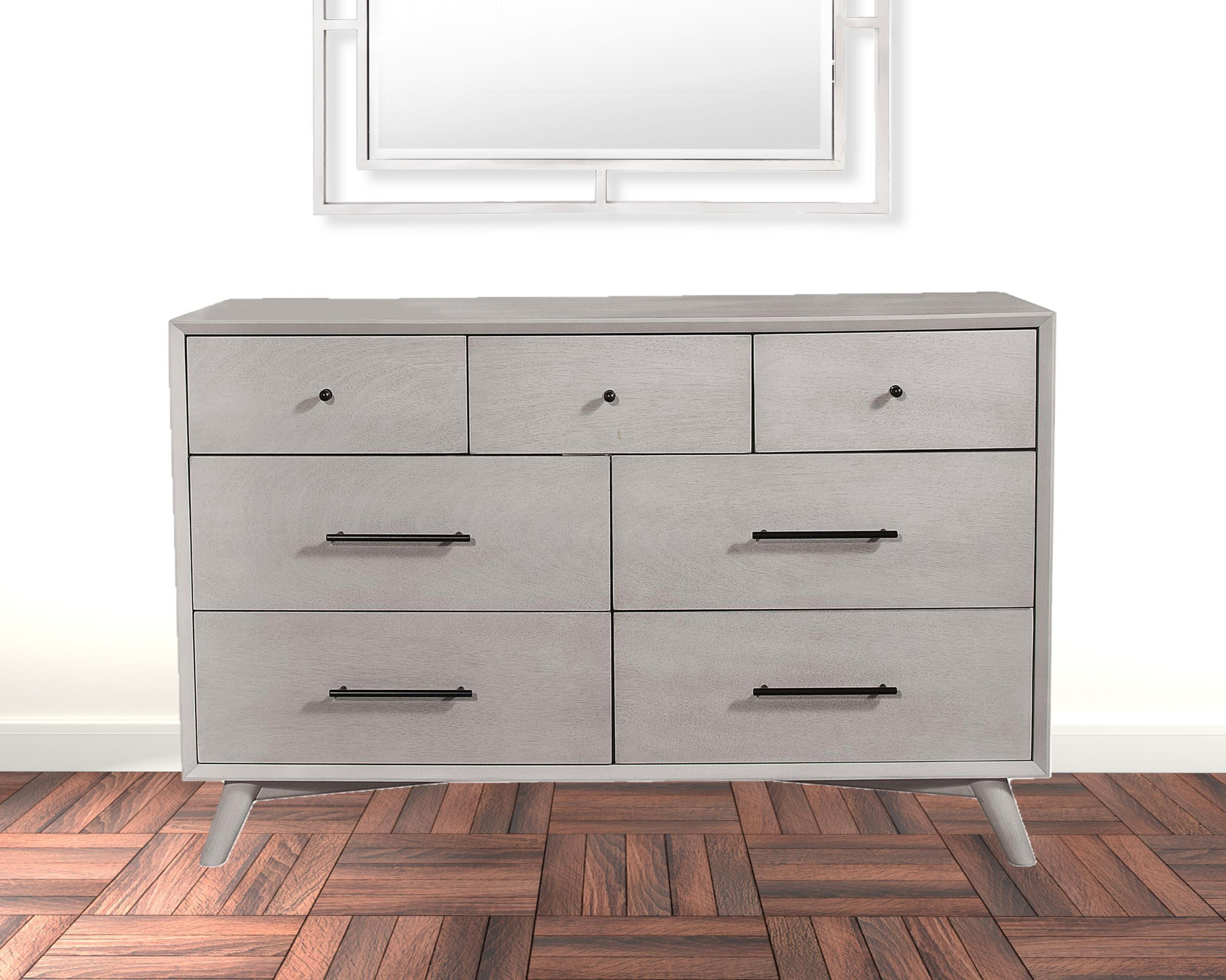 HomeRoots 524144 59 in. Gray Solid Wood Seven Drawer Double Dresser