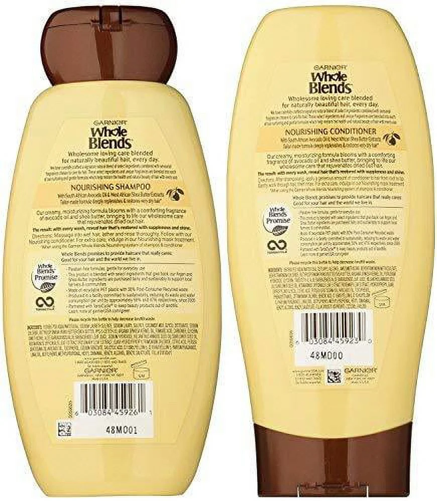 Garnier Whole Blends Haircare - Nourishing Shampoo & Conditioner Set - With Avocado Oil & Shea Butter Extracts - Net Wt. 12.5 FL OZ (370 mL) Per Bottle - One Set