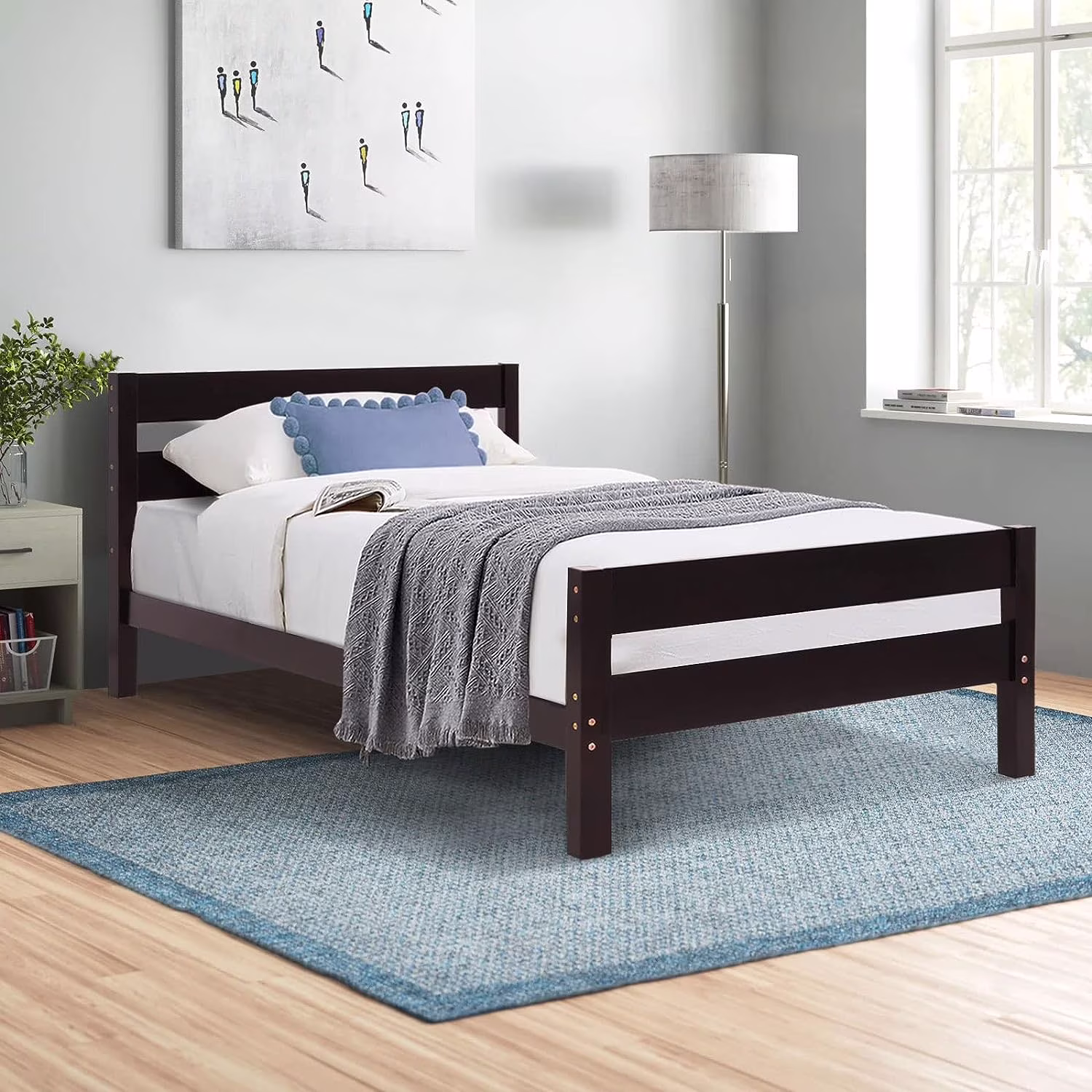 Royalcraft Twin Bed, Wood Frame with Headboard and Footboard for Children Teens Adults, Twin Platform Slat Support No Box Spring Needed, Espresso