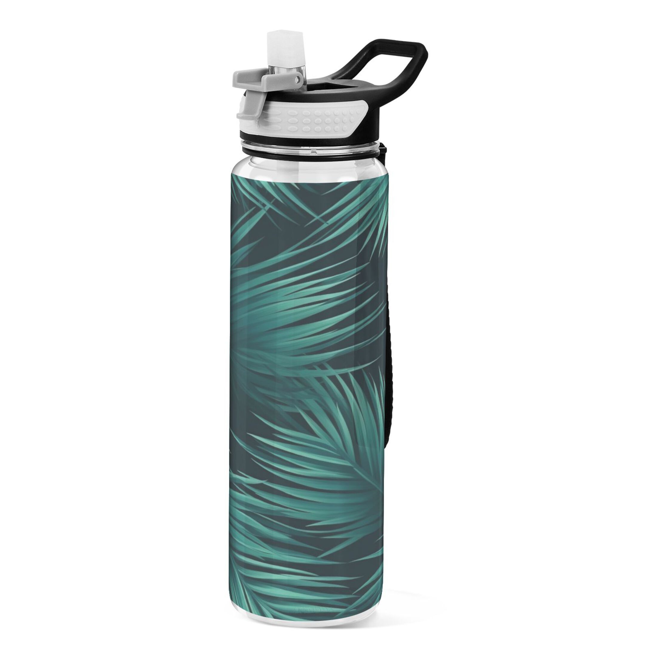 Tropical Leaves 32oz Sports Water Bottles Leakproof Tritan Bottle with Straw BPA Free Clear Bottle for Fitness Gym Outdoor Cycling