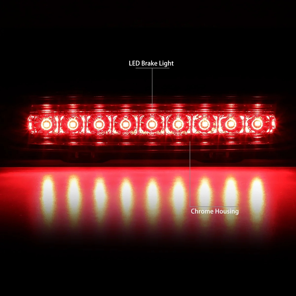 DNA Motoring 3BL-CHA06-LED-CH For 2006 to 2010 Dodge Charger Full LED Third 3rd Tail Brake Light Rear Cneter Stop Lamp Chrome Housing 07 08 09