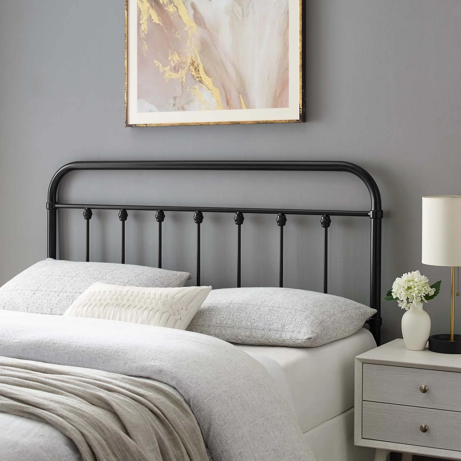 Headboard, Full Size, Metal, Black, Modern Contemporary Urban Design, Bedroom Master Guest Suite