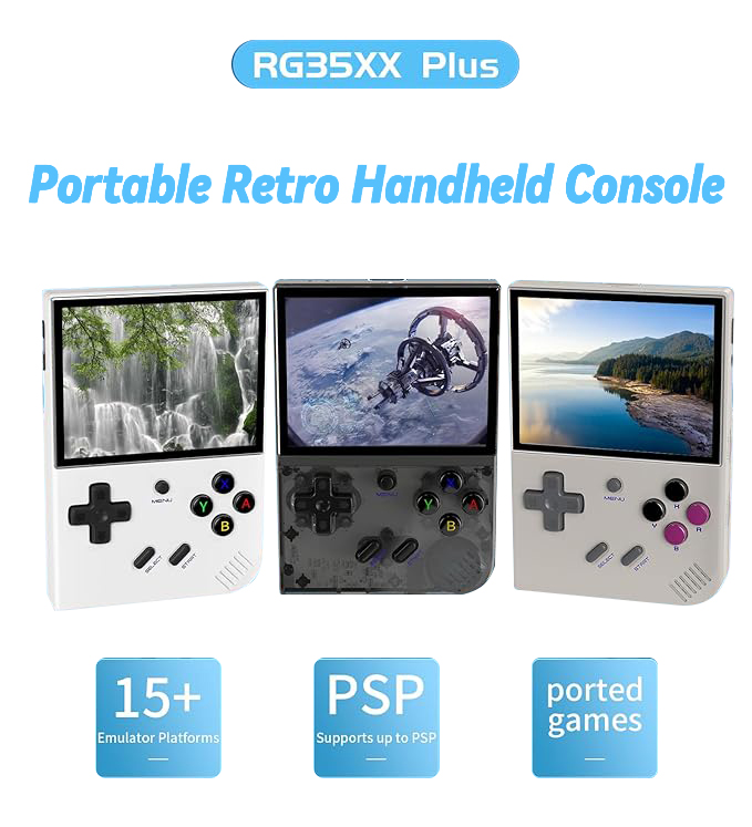 (Black) New RG35XX Plus Retro Handheld Game Console - Upgraded Chip - Linux System - 3.5 Inch IPS Screen - Built-in 64G TF Card 5515 Games - 3300mAh Battery - Support HDMI TV Output 5G WiFi