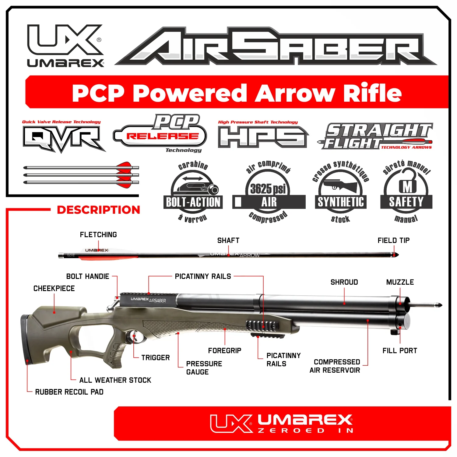 Umarex AirSaber Arrow Rifle PCP Crossbow with 3 Carbon Fiber Arrows Included