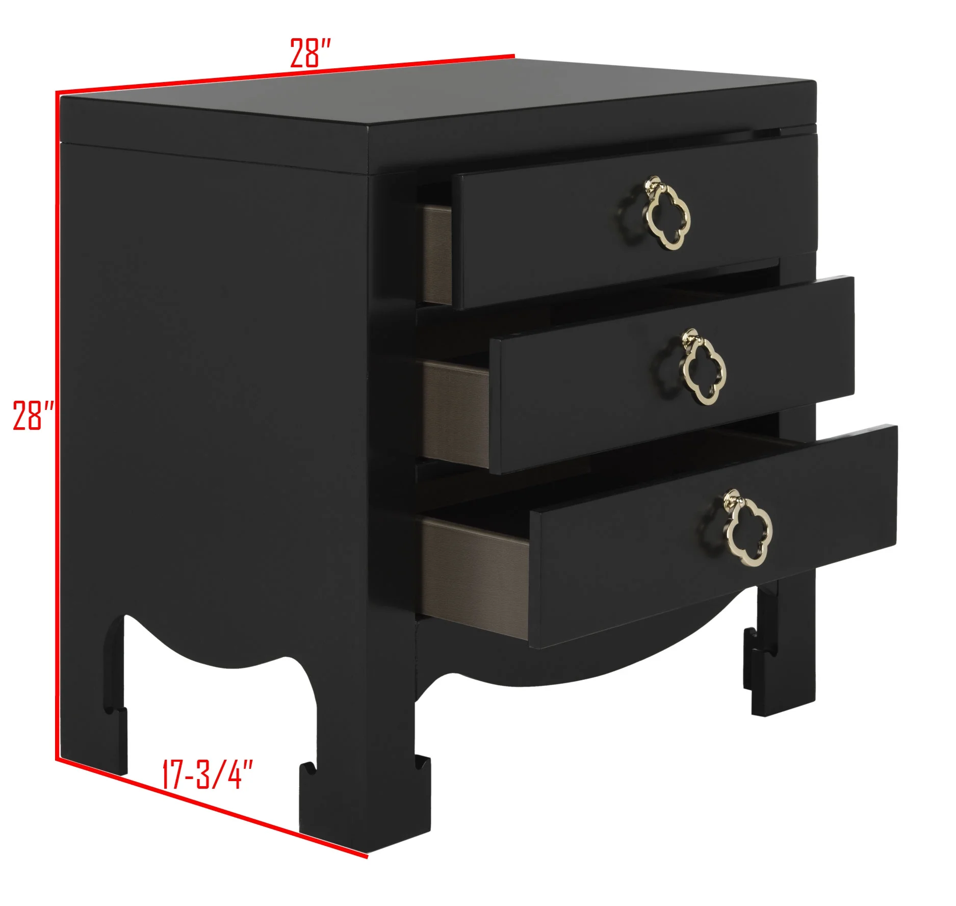 Safavieh Nero 3-Drawer Solid Contemporary Night Stand, Black
