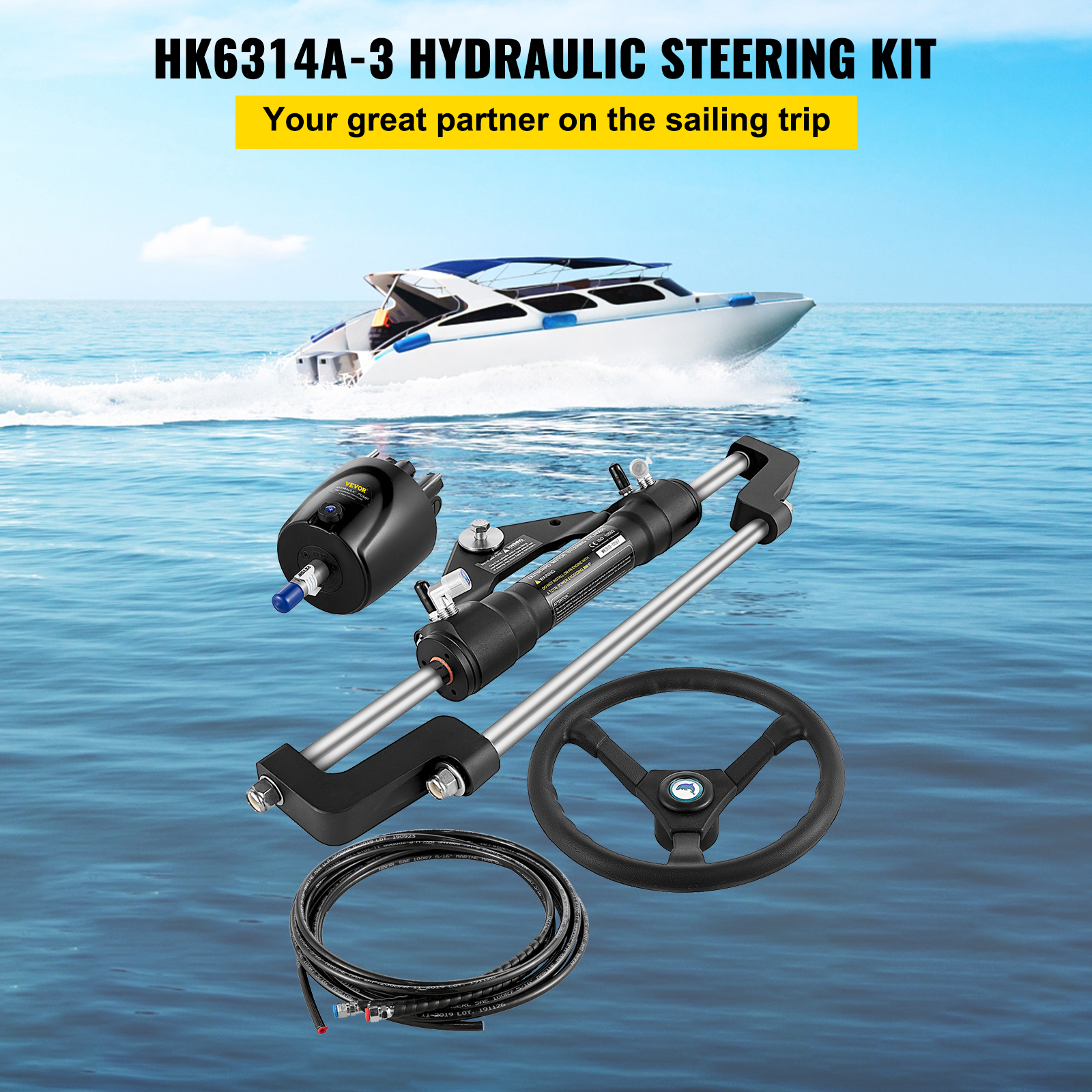 VEVOR Hydraulic Boat Steering Kit,300HP Hydraulic Steering Kit Helm Pump,Hydraulic Outboard Steeing Kit with 14 Feet Hydraulic Steering Hose for Boat Steering System