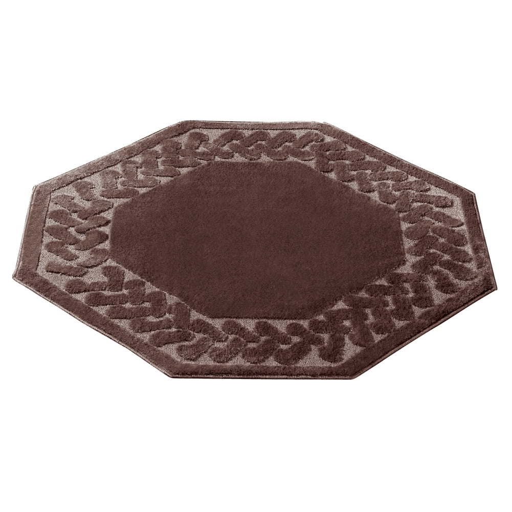 Collections Etc Herringbone Carpeted Runner Rug, Solid-Colored with Plush Decorative Trim Accents and Skid-Resistant Backing for Long Hallway, Brown, Octagon