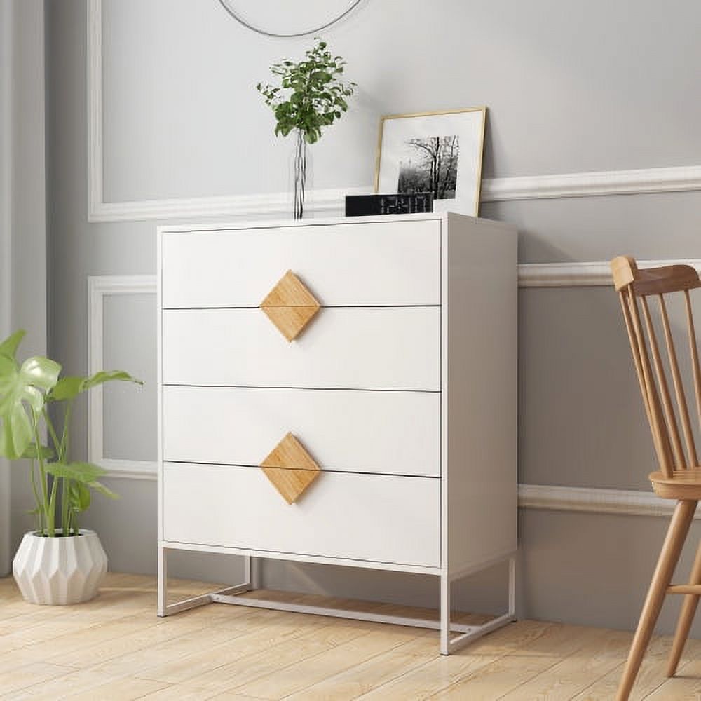 Motent Solid wood special shape square handle design with 4 drawers bedroom furniture dressers, White