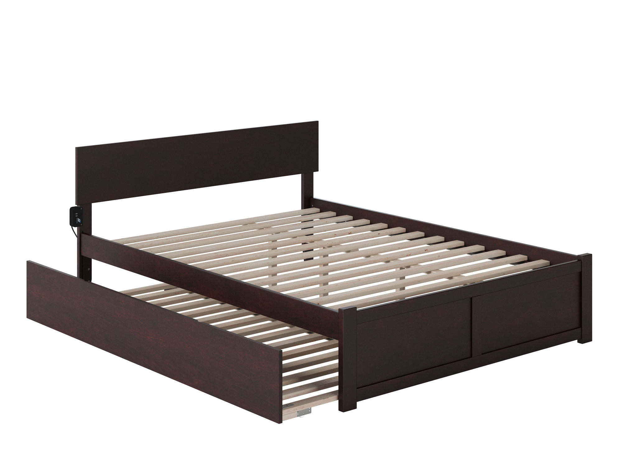 AFI Orlando Queen Wood Platform Bed with Headboard Footboard & Twin XL Trundle, Espresso