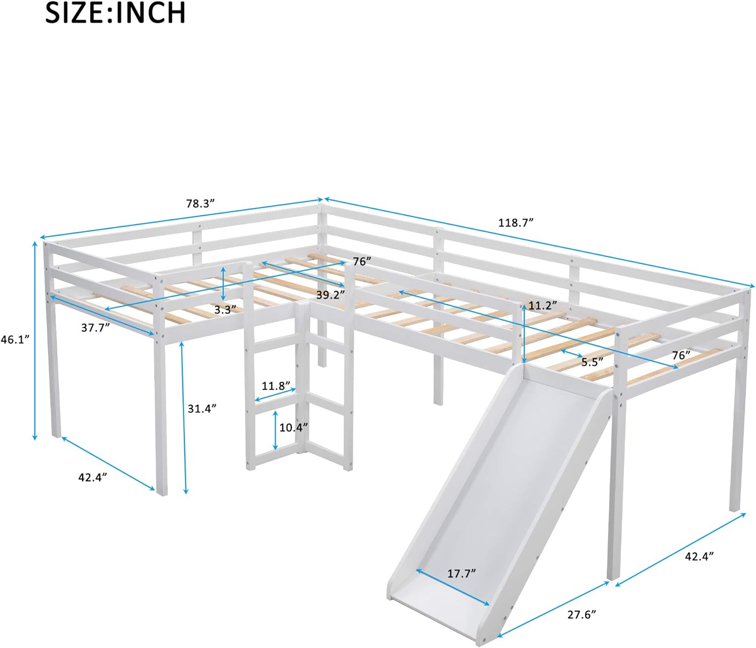 Two Loft Bed L Shaped Buk Bed Wi 2 Ladders Ad Slide, Buk Bed For Family, Kids, Tees, o Box Sprig eeded