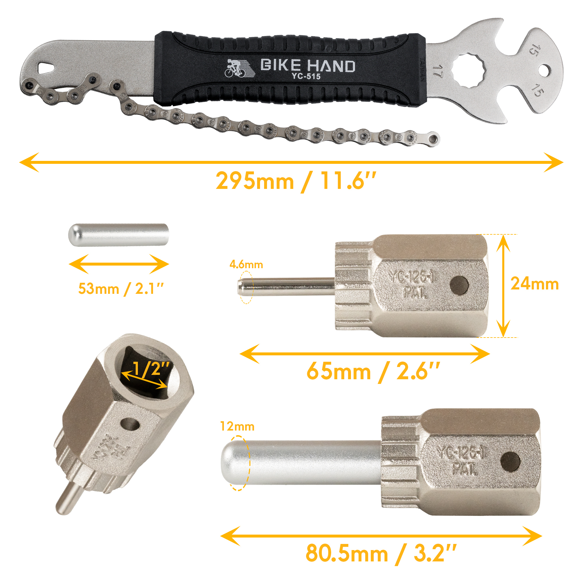 BIKEHAND 2 in 1 Cassette Removal Tool Kit and Pedal Wrench with 12mm Pin Adapter