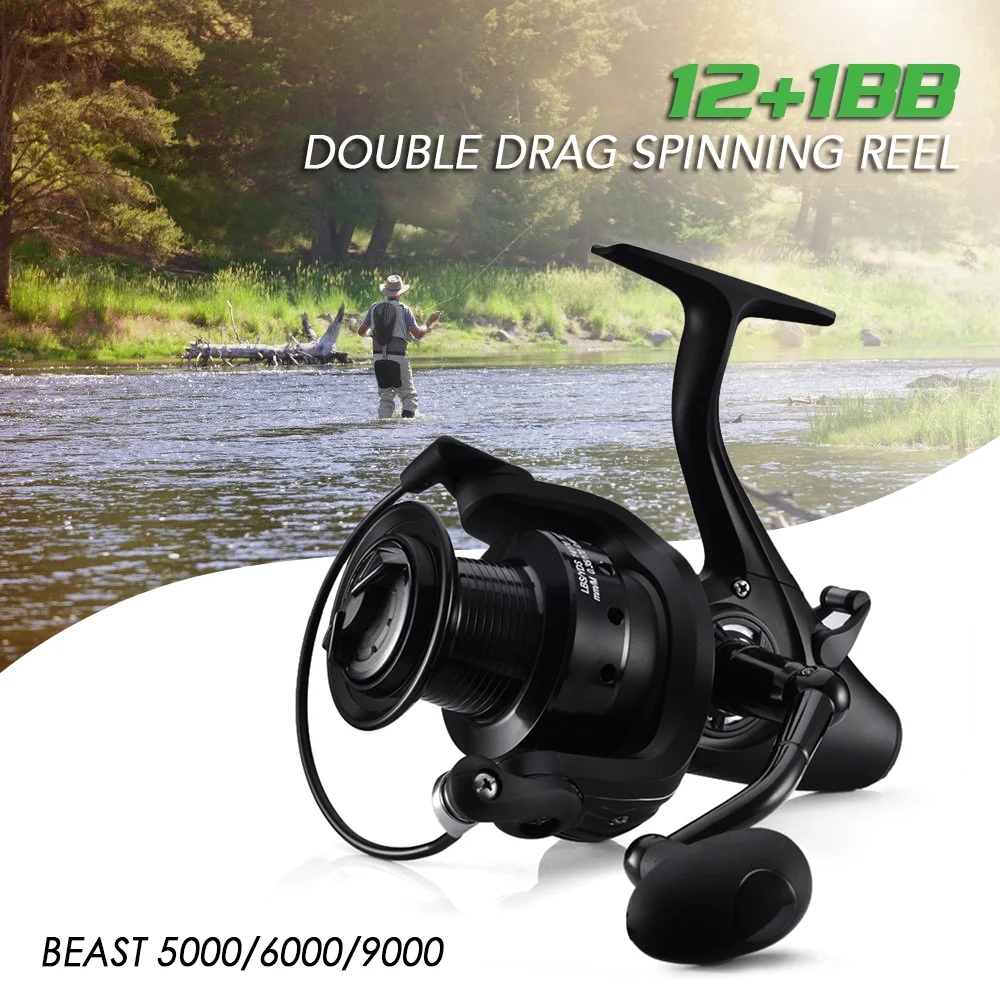 Lizard 12+1 BB Spinning Reel Fishing Reel with Front and Rear Double Drag Carp Fishing Reel Left Right Interchangeable