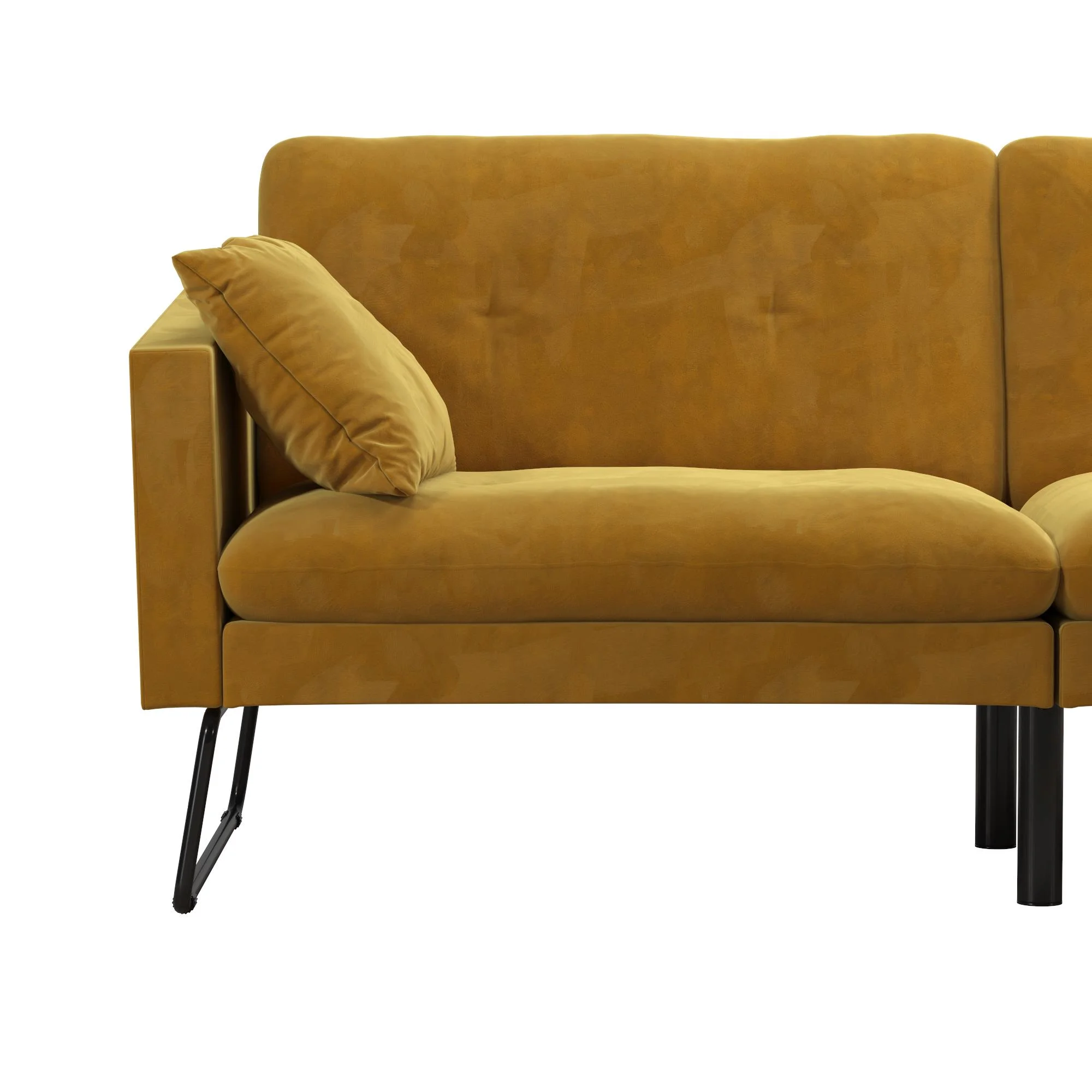 Mr. Kate Neely Futon with Bolster Pillows, Mustard Velvet
