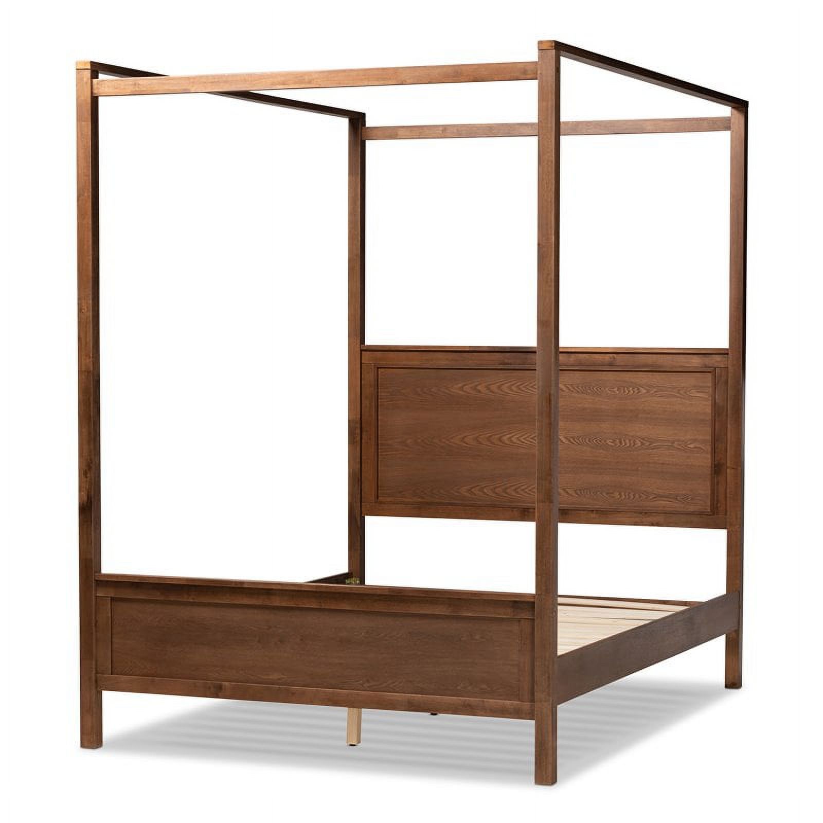 Bowery Hill Queen Size Walnut Finished Wood Platform Canopy Bed