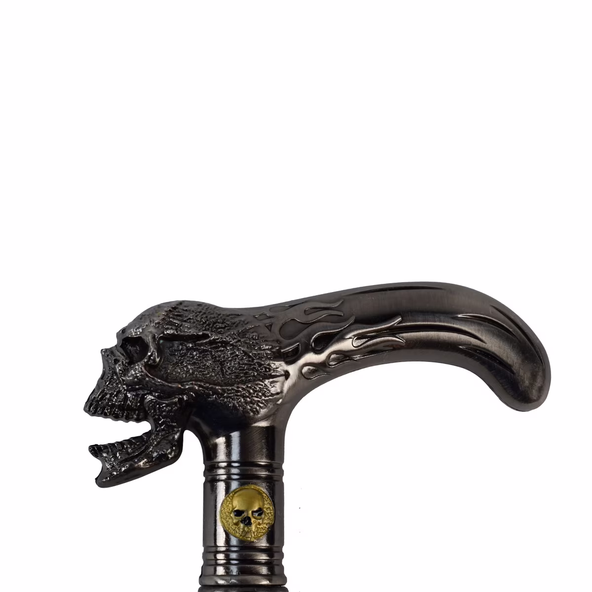 Screaming Biker Skull Flame Handle Metal Shaft Cane 2 Piece Travel Walking Stick