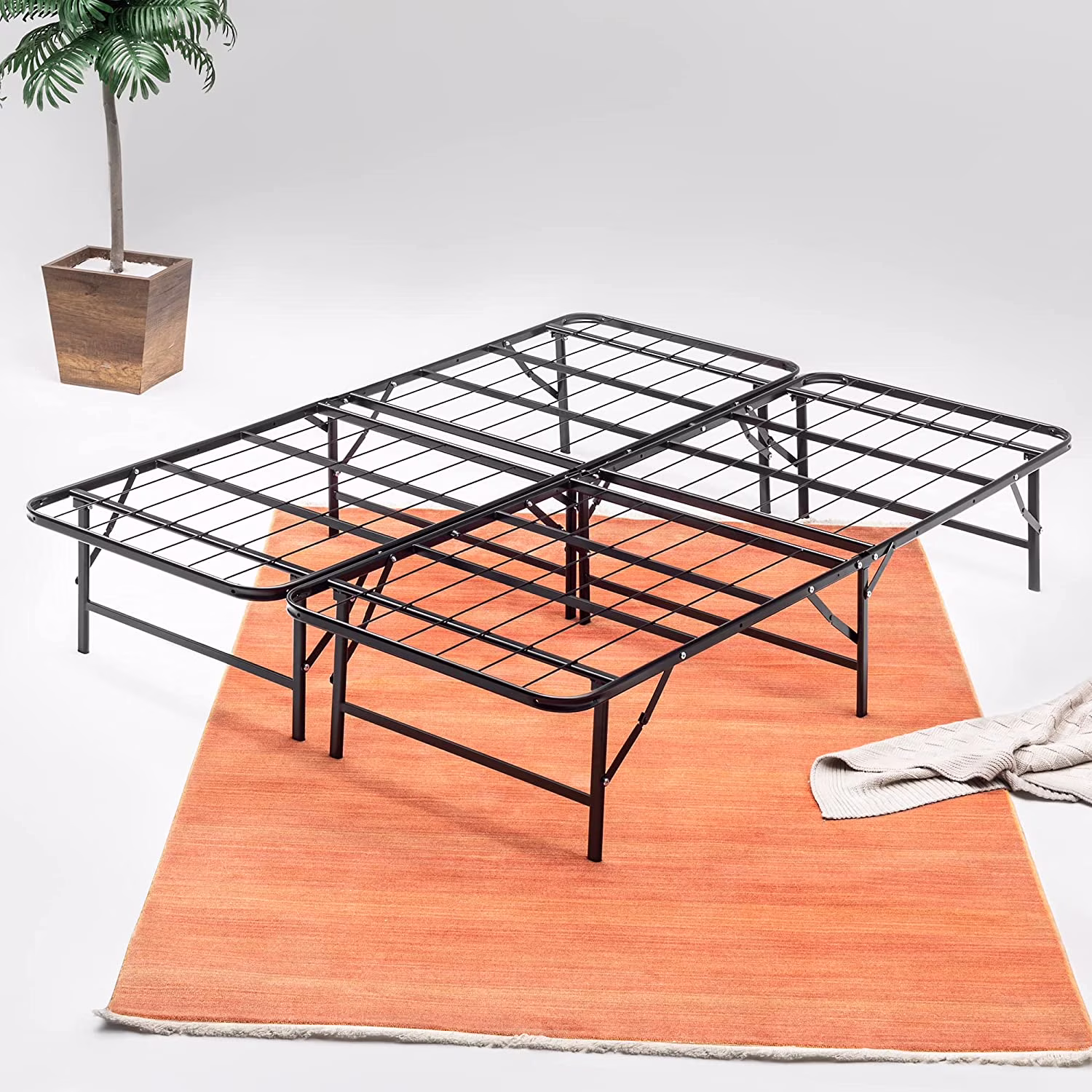 14-Inch Foldable Metal Platform Bed Frame with Tool Free Setup, Sturdy Steel, No Box Spring Needed, Full, Black