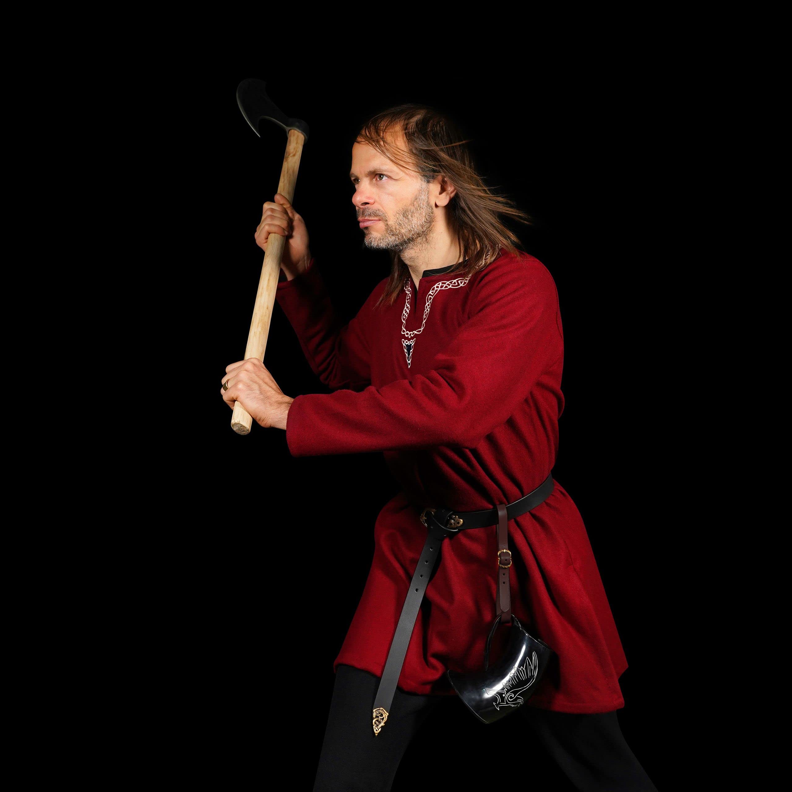 Mythrojan Viking Drinking Tankard with Medieval Buckle Leather Strap Wine Beer Mead Mug 800 ML - Polished Finish