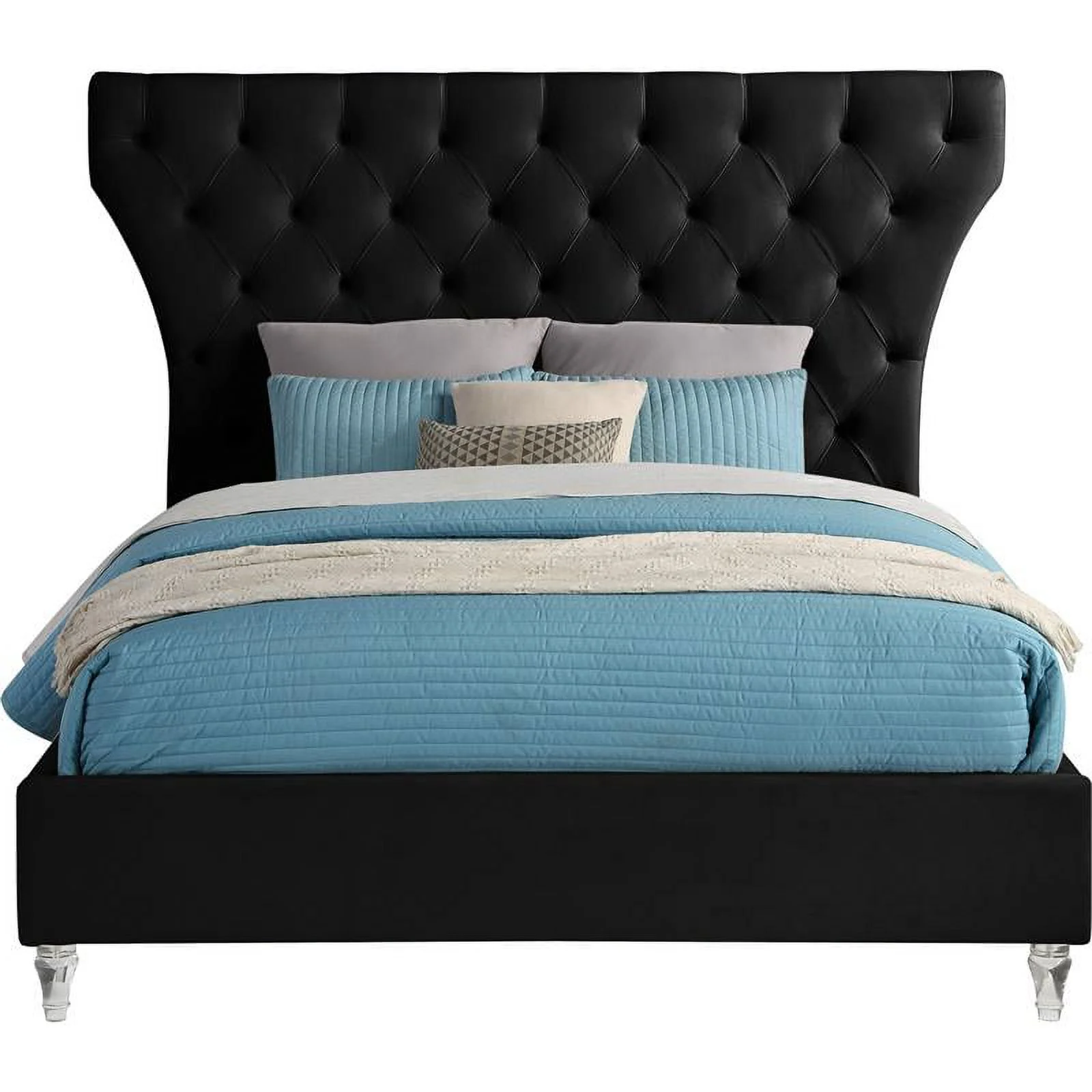 Meridian Furniture Kira Black Velvet Queen Bed