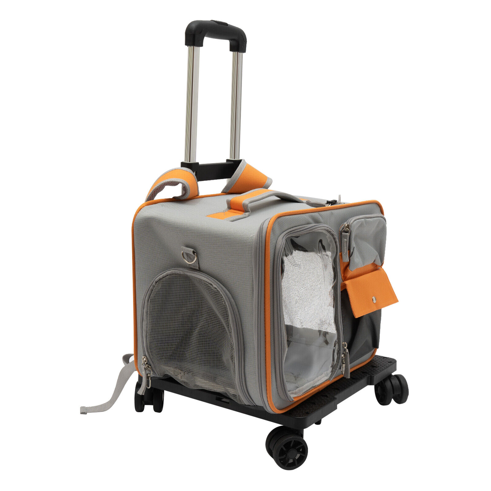 Grey Small Pet Carrier with Wheels Foldable Pet Carrier Bag with Telescopic handle